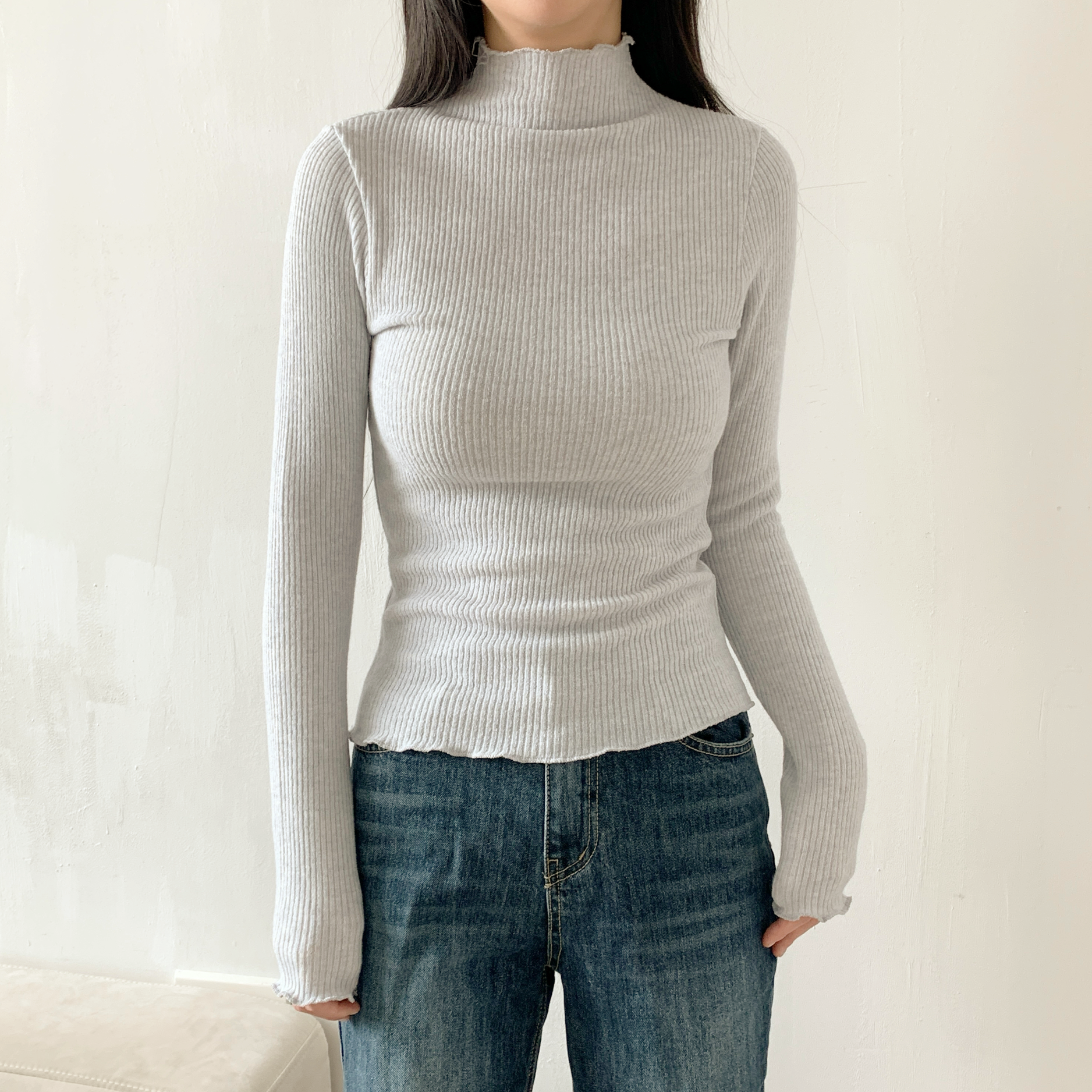 リブタートルネックスリム長袖カラーTシャツ | 詳細画像17