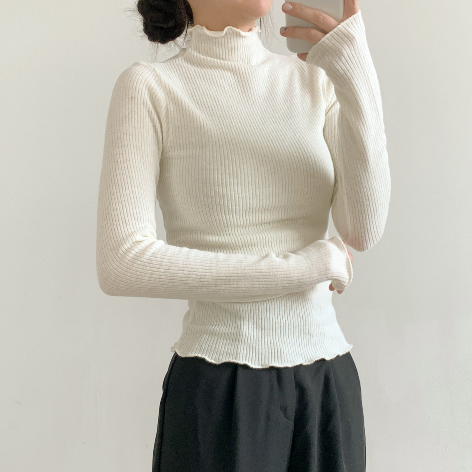 リブタートルネックスリム長袖カラーTシャツ | 詳細画像12