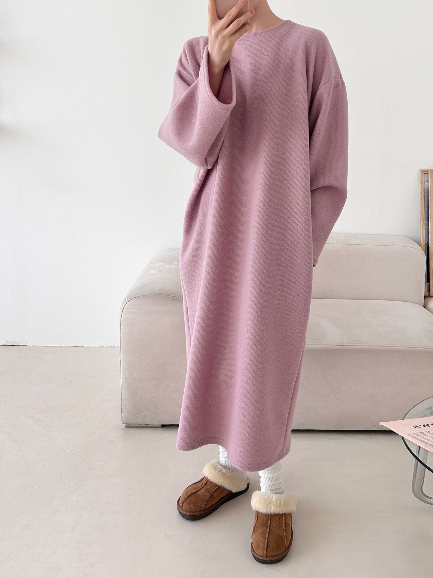 起毛リブラウンドネックボクシーカラーワンピース | 詳細画像2