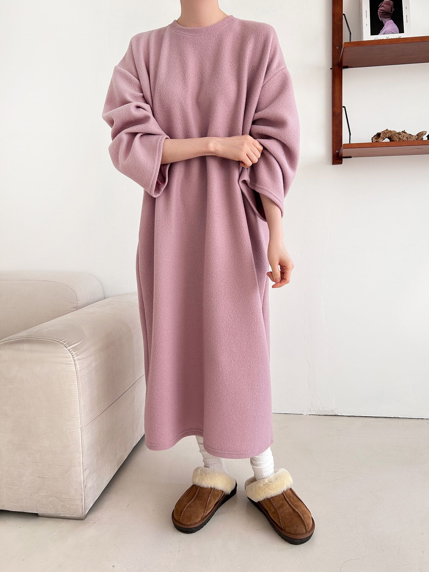 起毛リブラウンドネックボクシーカラーワンピース | 詳細画像4