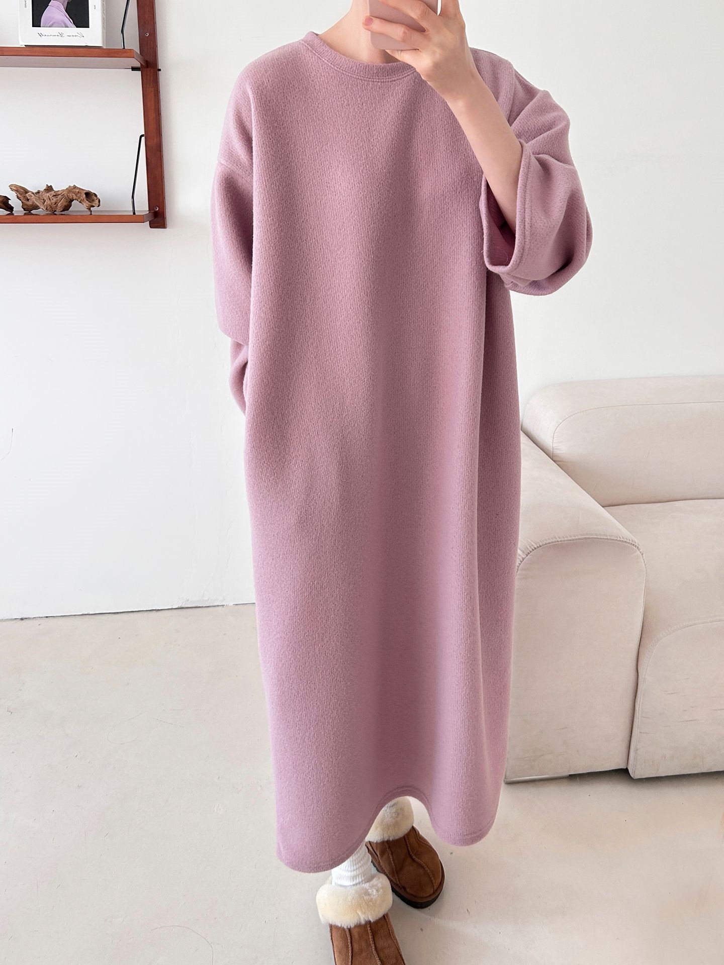 起毛リブラウンドネックボクシーカラーワンピース | 詳細画像5