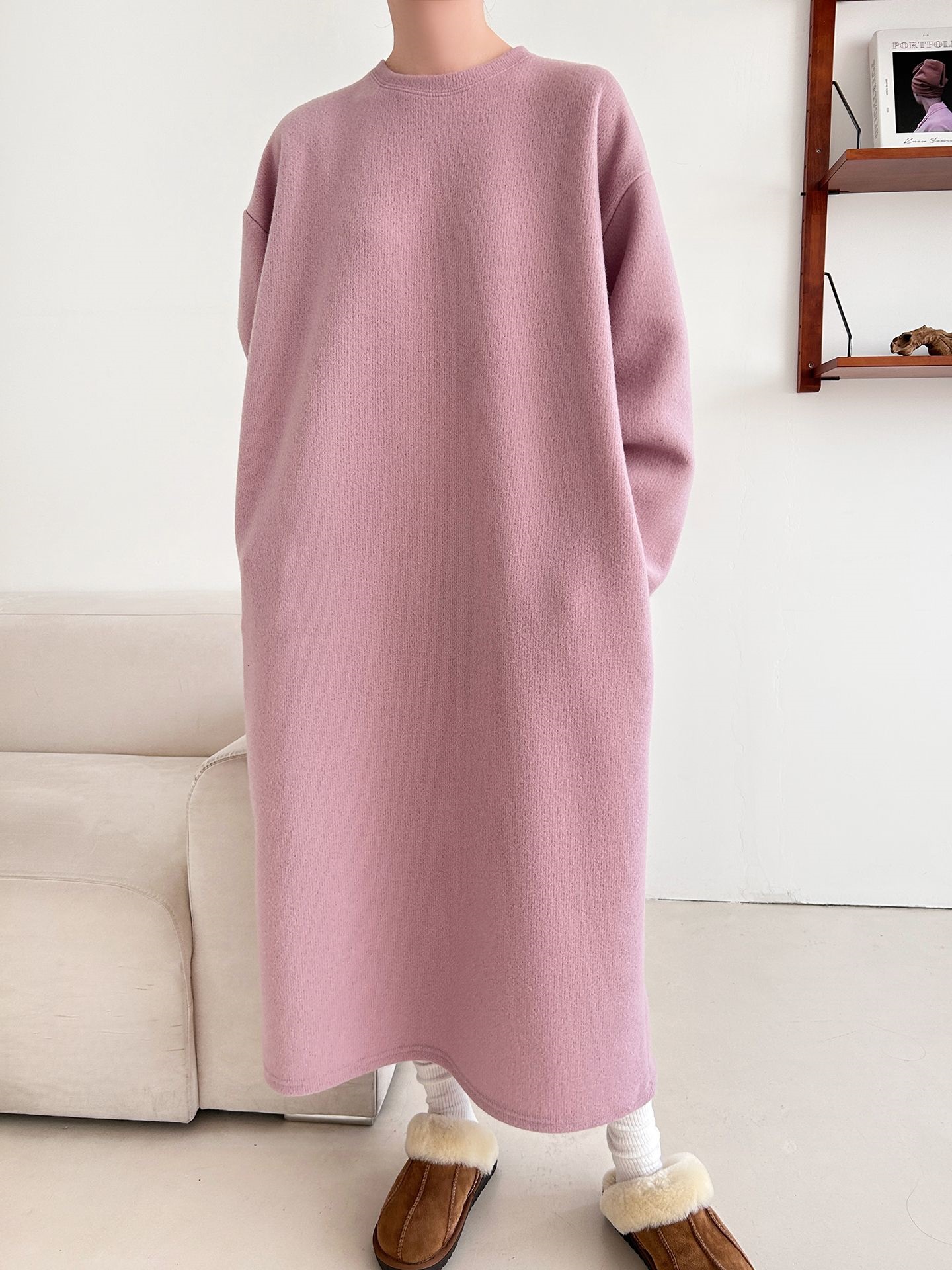 起毛リブラウンドネックボクシーカラーワンピース | 詳細画像6