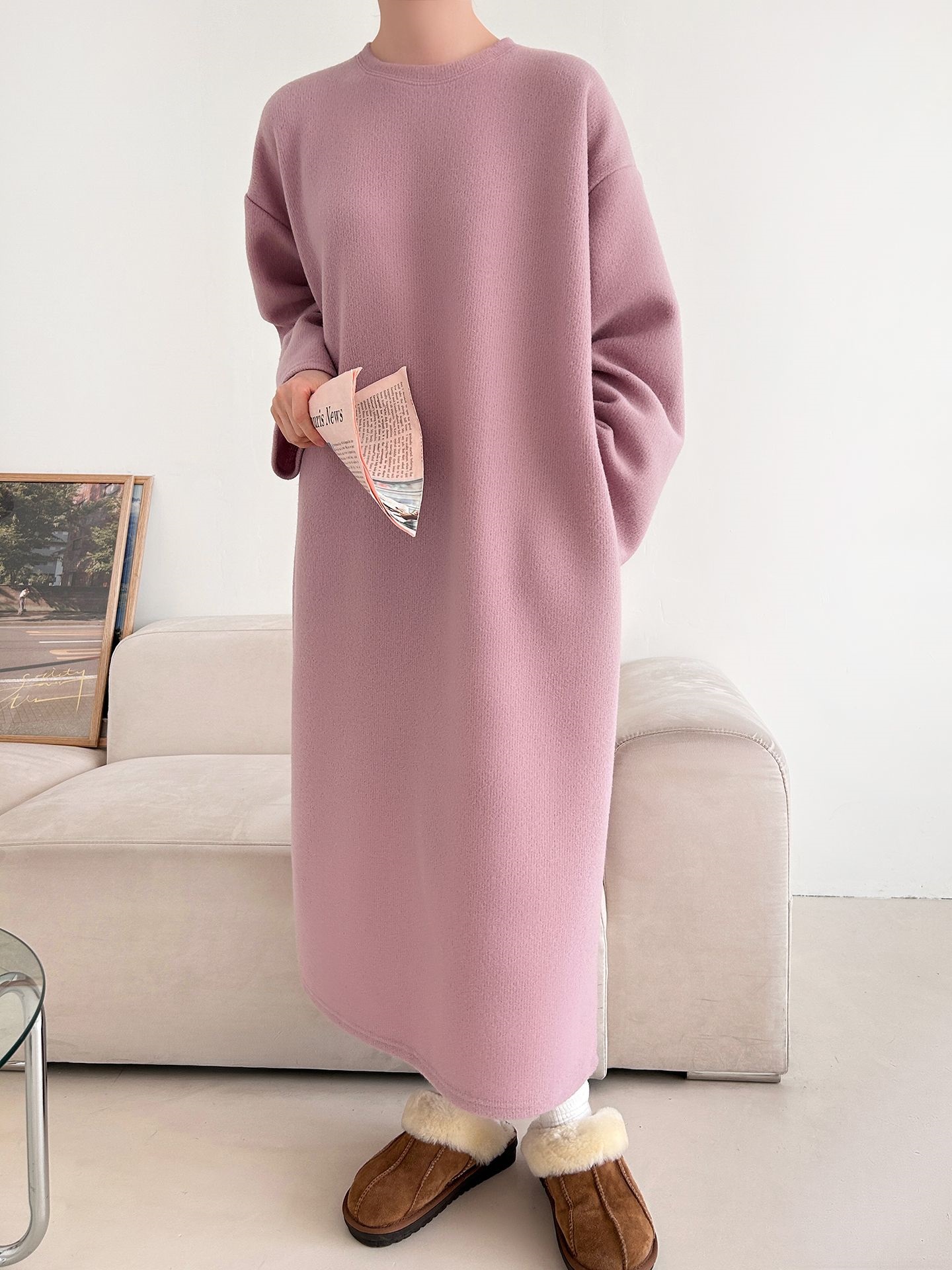 起毛リブラウンドネックボクシーカラーワンピース | 詳細画像7