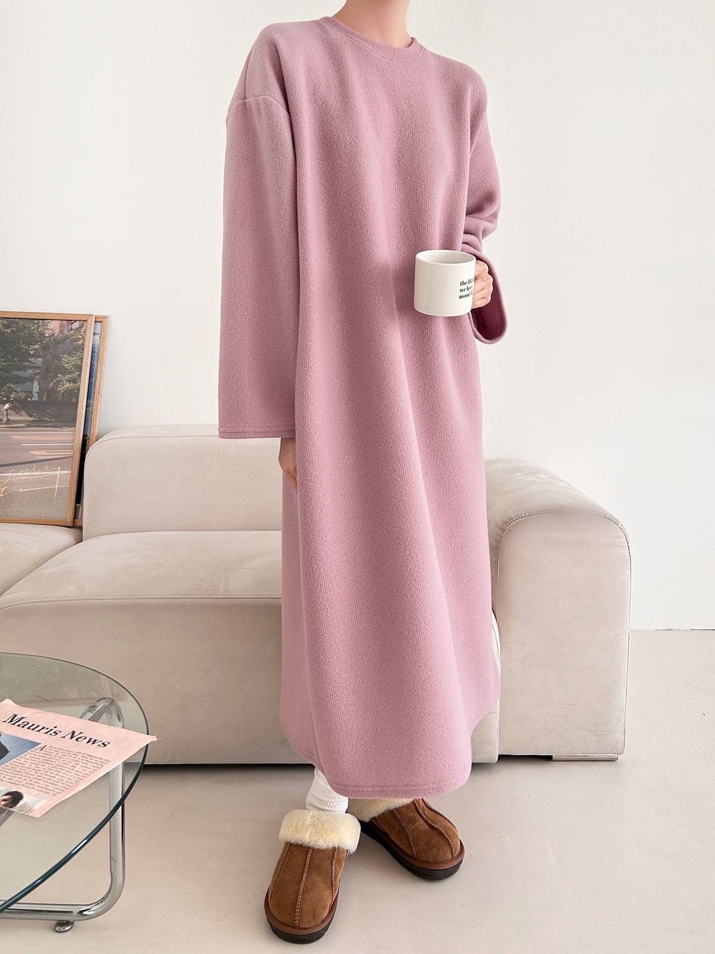 起毛リブラウンドネックボクシーカラーワンピース | 詳細画像8