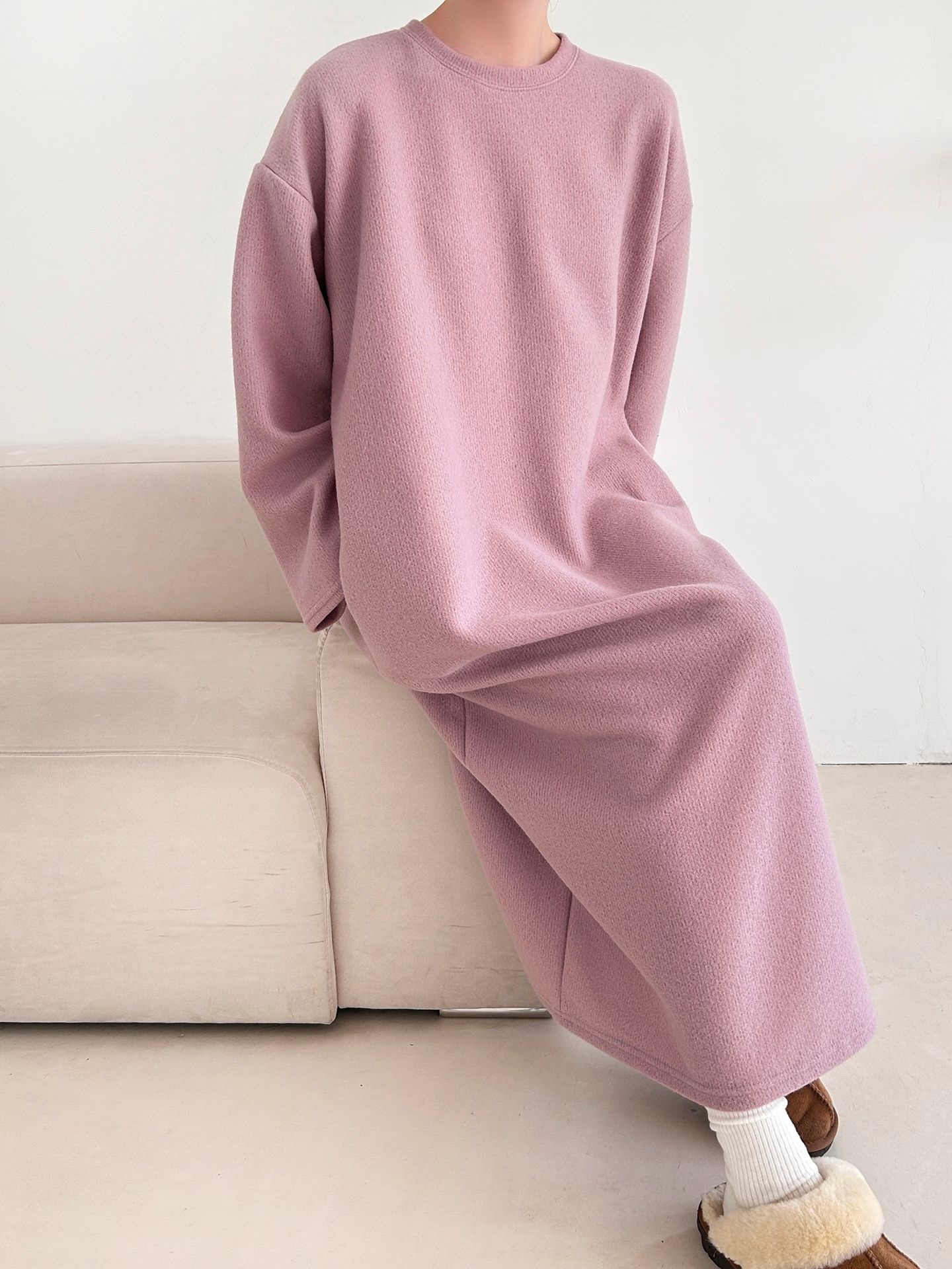 起毛リブラウンドネックボクシーカラーワンピース | 詳細画像9