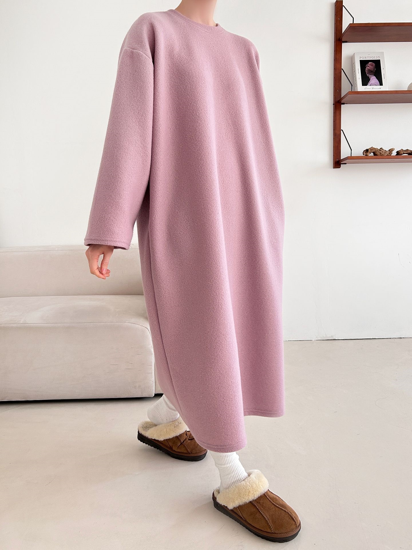 起毛リブラウンドネックボクシーカラーワンピース | 詳細画像10