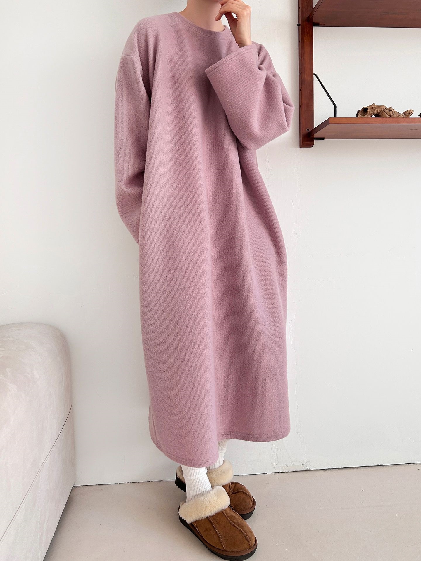 起毛リブラウンドネックボクシーカラーワンピース | 詳細画像12