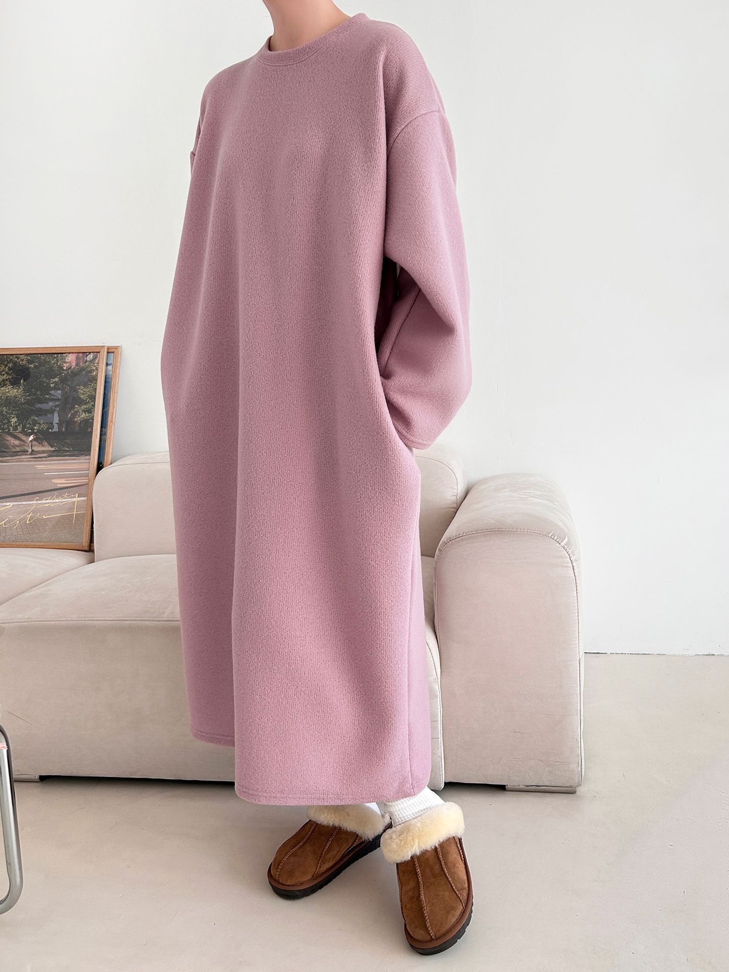 起毛リブラウンドネックボクシーカラーワンピース | 詳細画像14