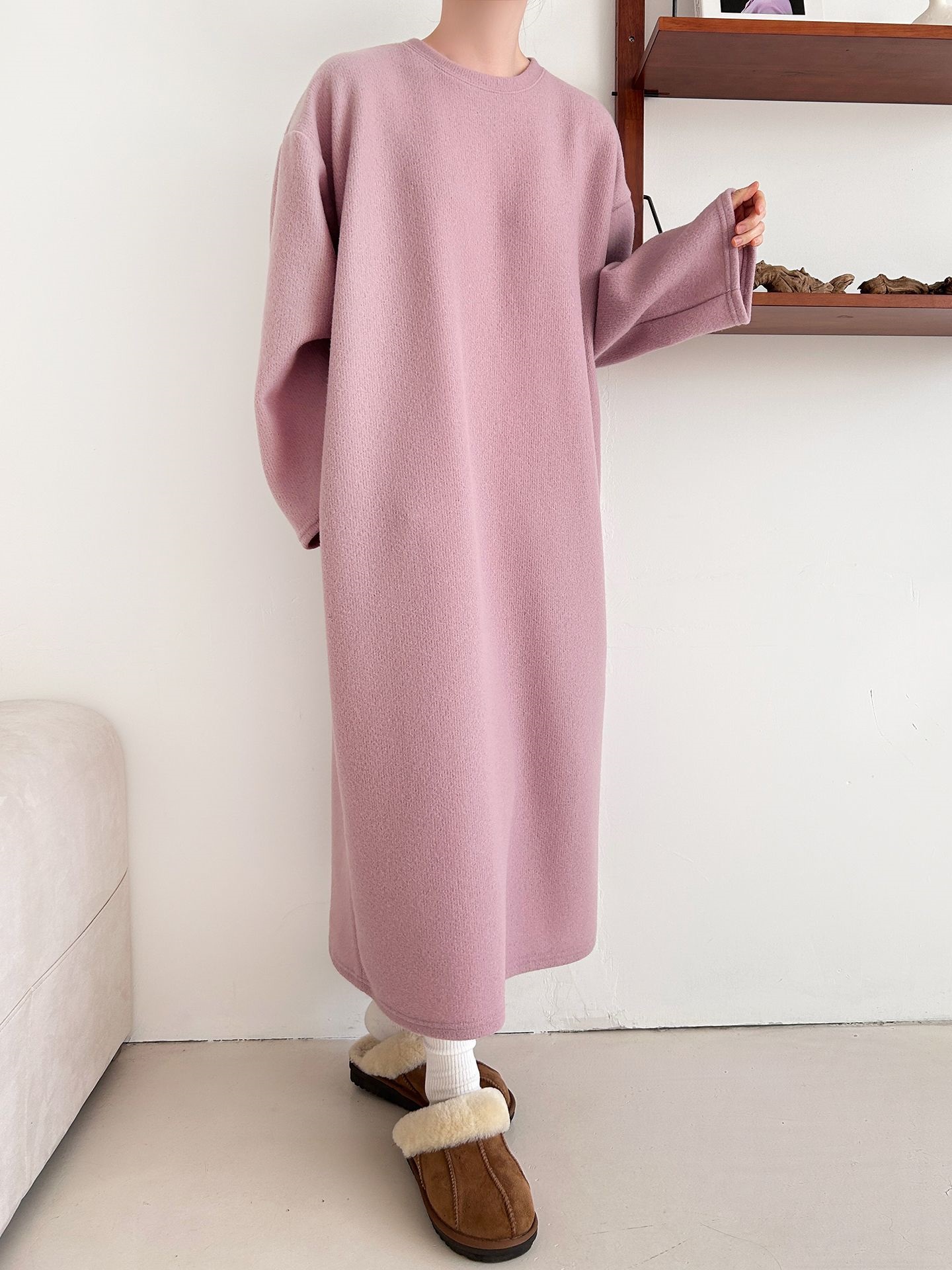 起毛リブラウンドネックボクシーカラーワンピース | 詳細画像15