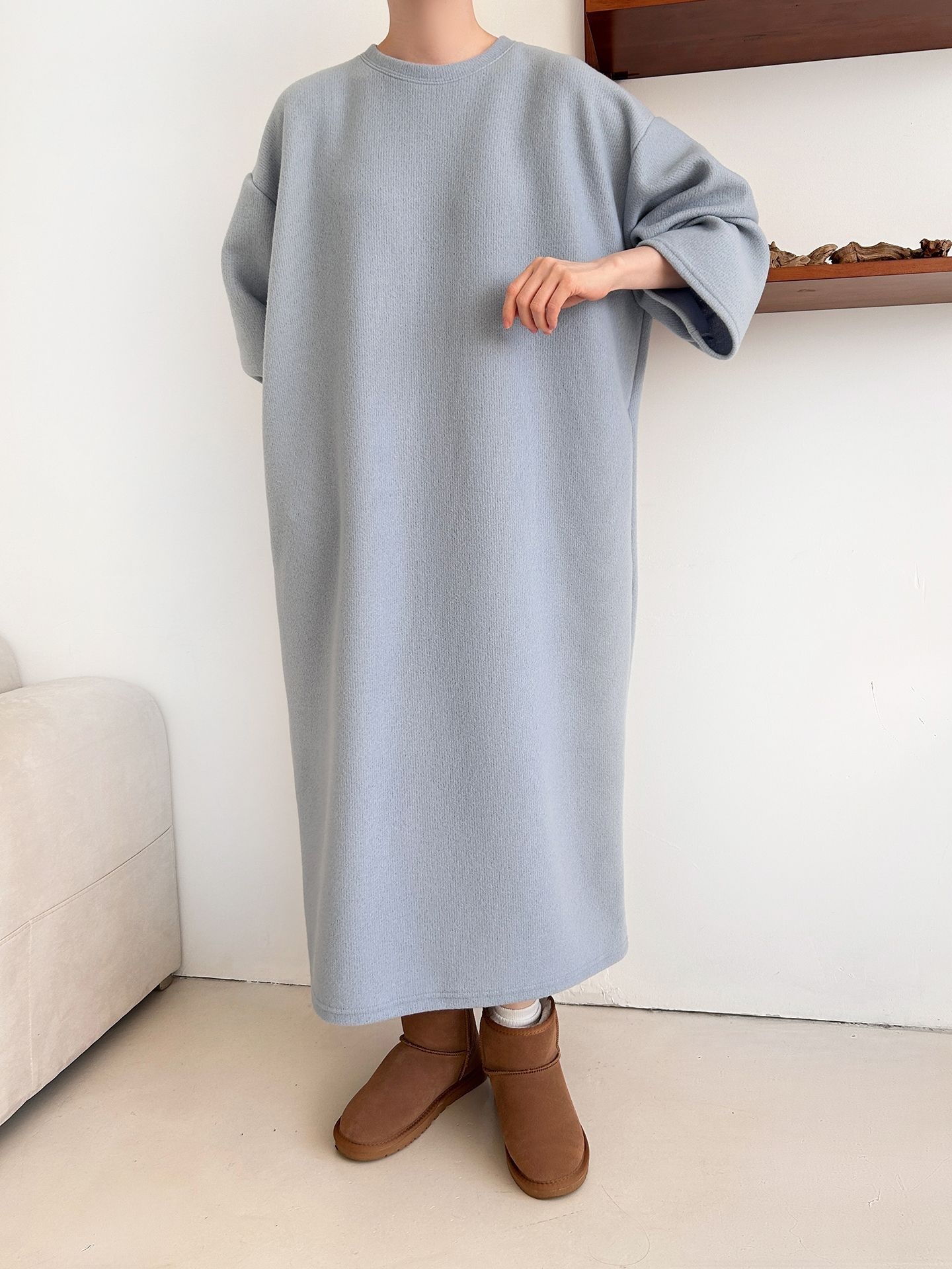 起毛リブラウンドネックボクシーカラーワンピース | 詳細画像16