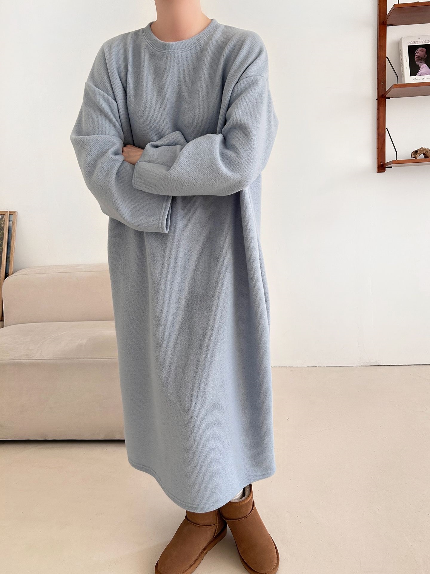 起毛リブラウンドネックボクシーカラーワンピース | 詳細画像17