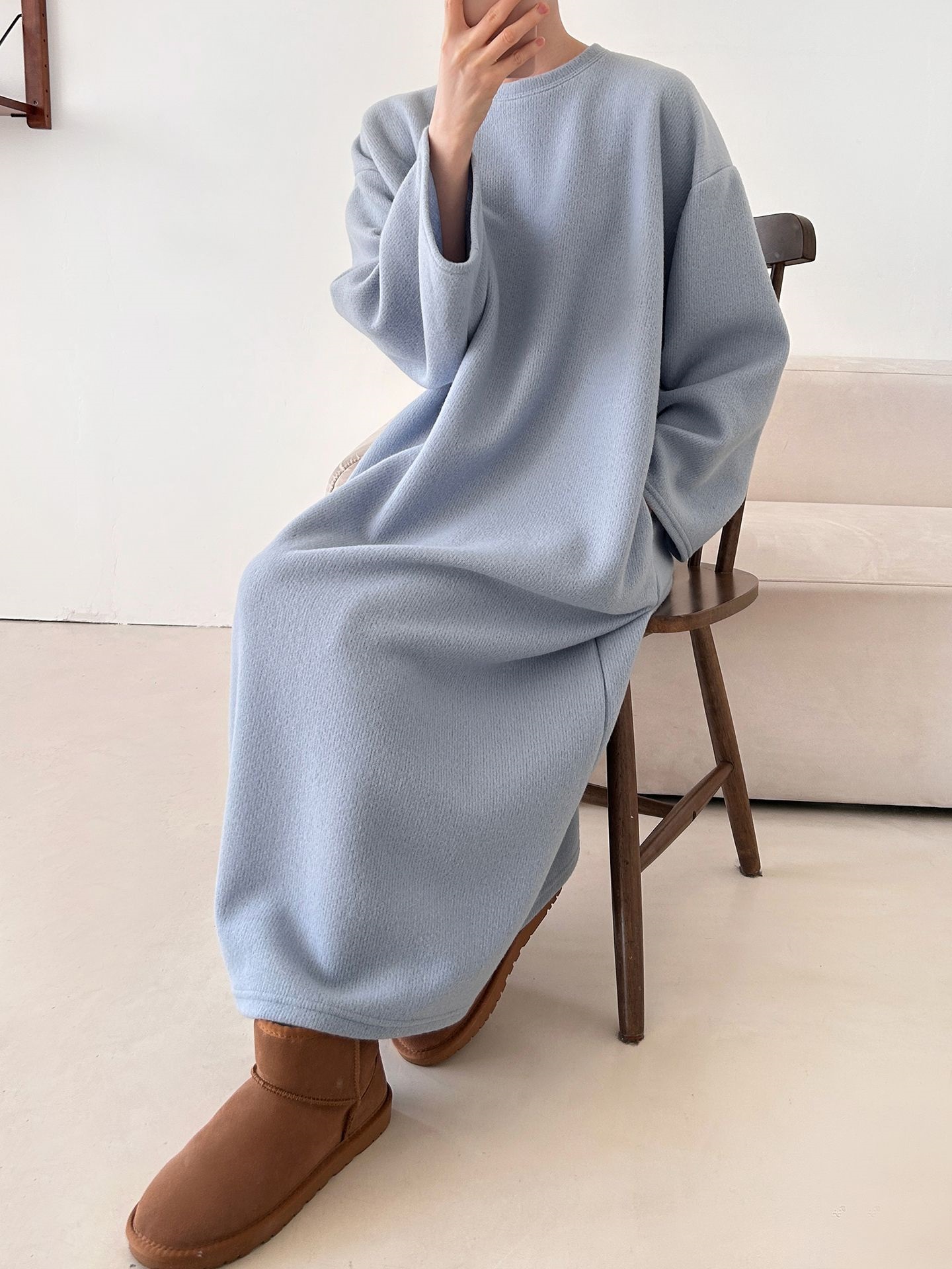 起毛リブラウンドネックボクシーカラーワンピース | 詳細画像20