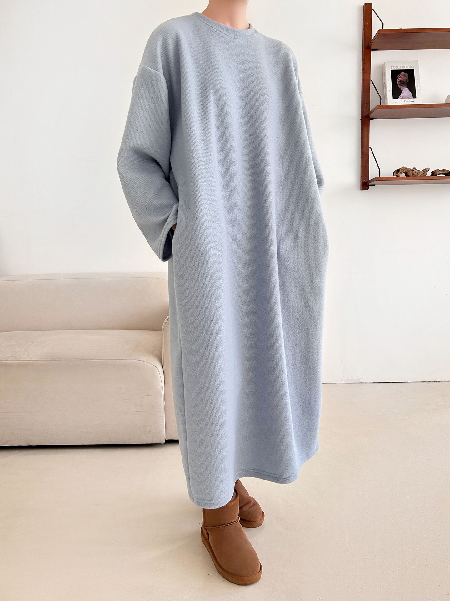 起毛リブラウンドネックボクシーカラーワンピース | 詳細画像21