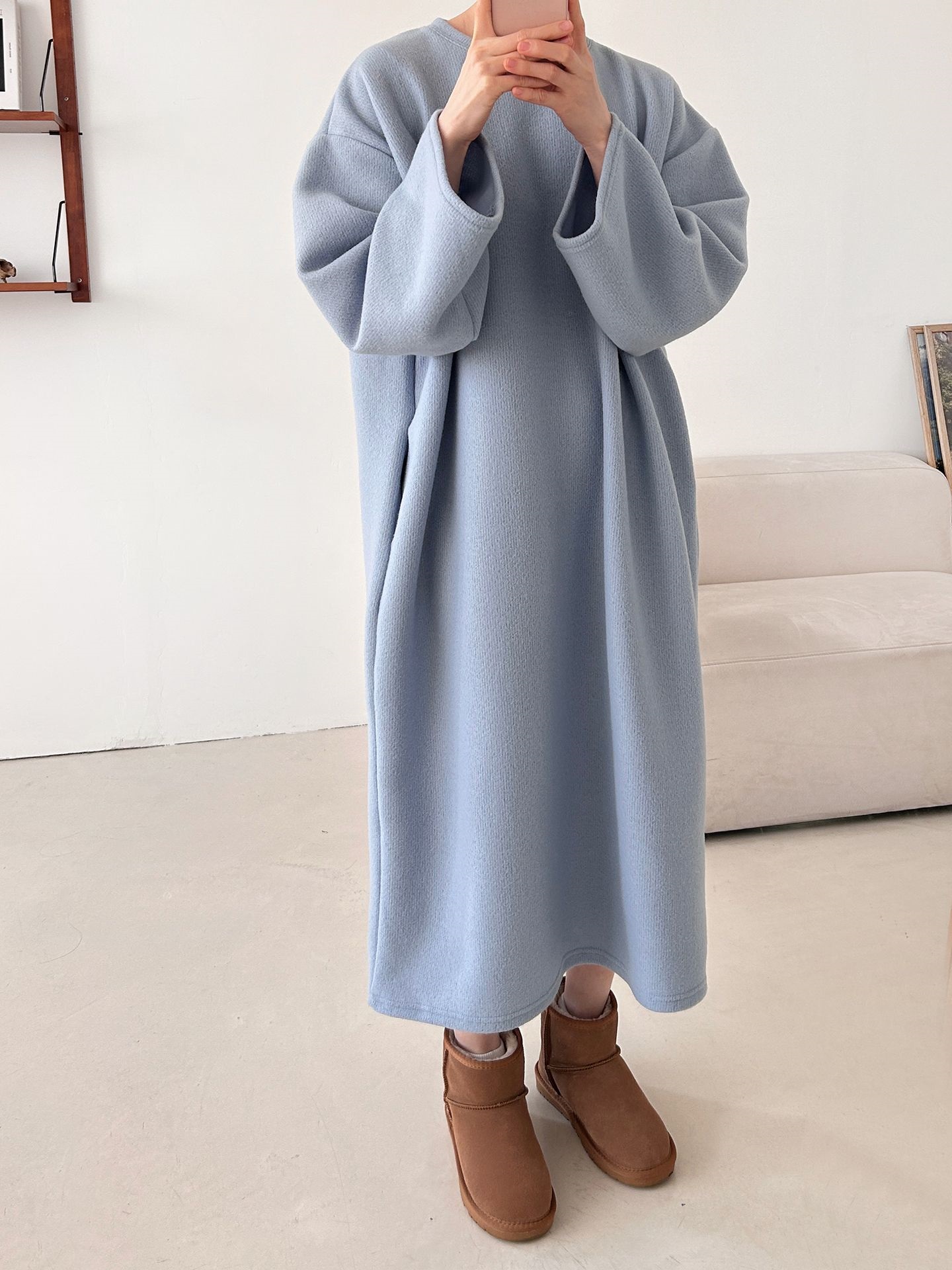 起毛リブラウンドネックボクシーカラーワンピース | 詳細画像22