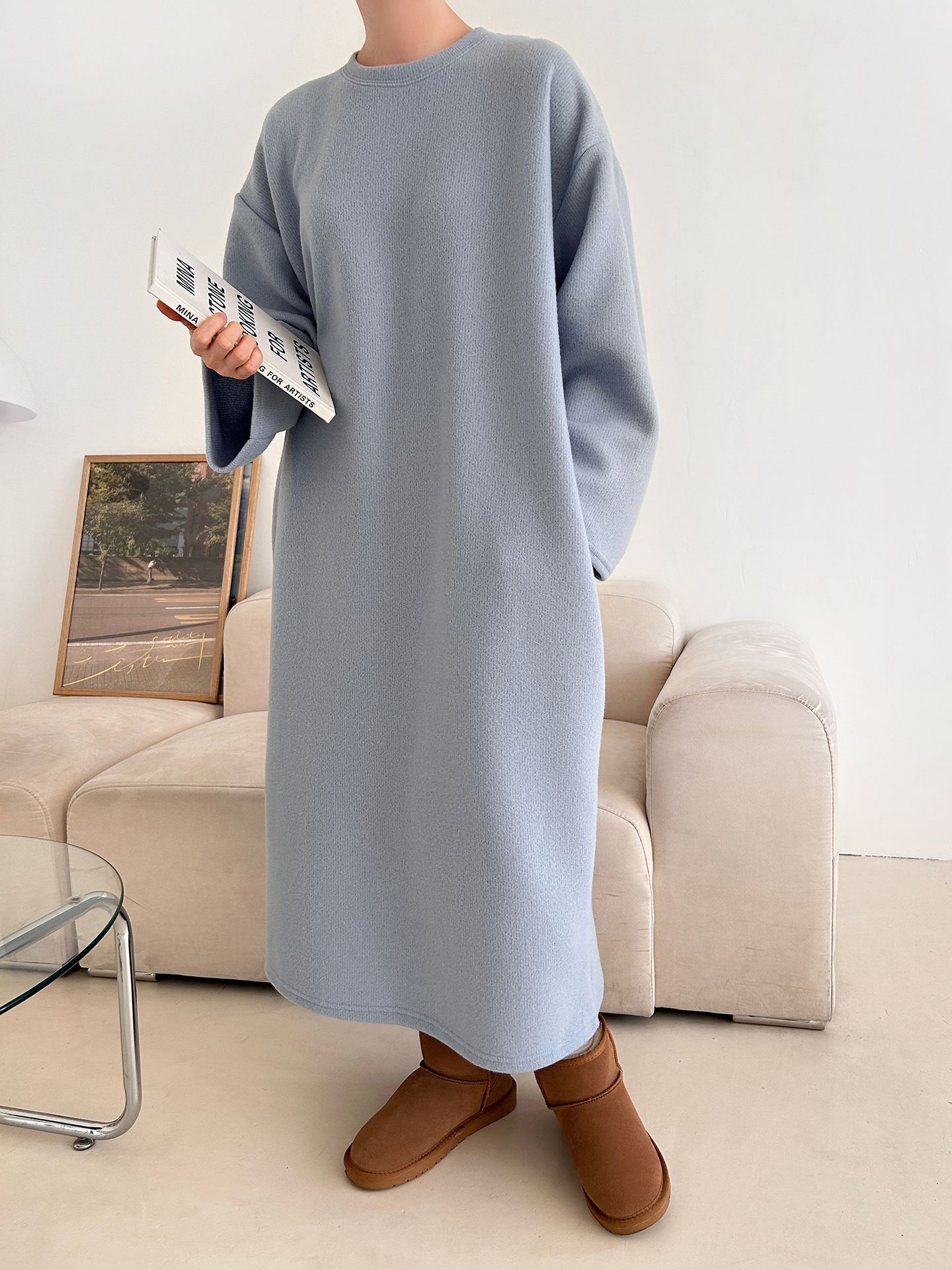 起毛リブラウンドネックボクシーカラーワンピース | 詳細画像24