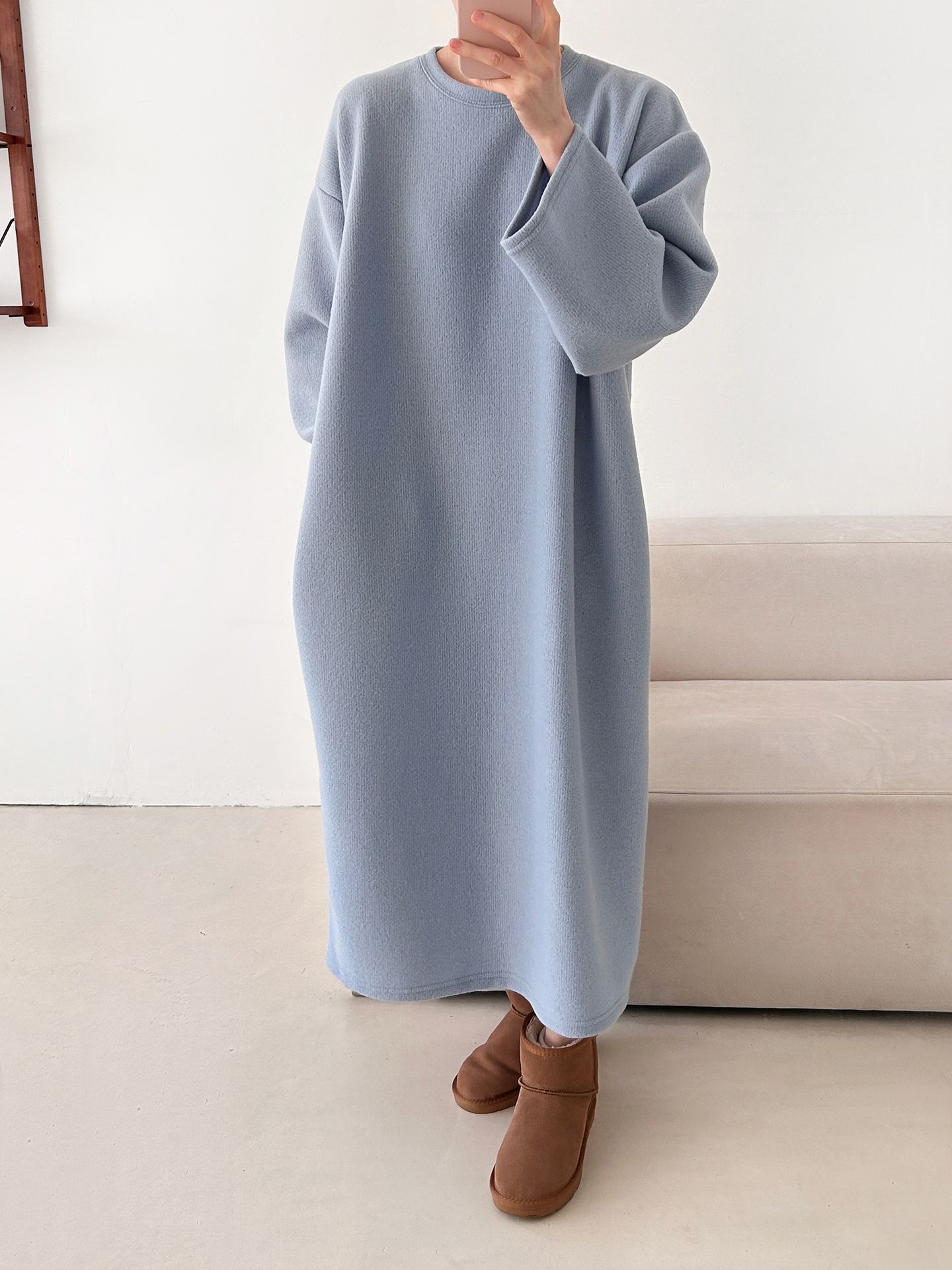 起毛リブラウンドネックボクシーカラーワンピース | 詳細画像23