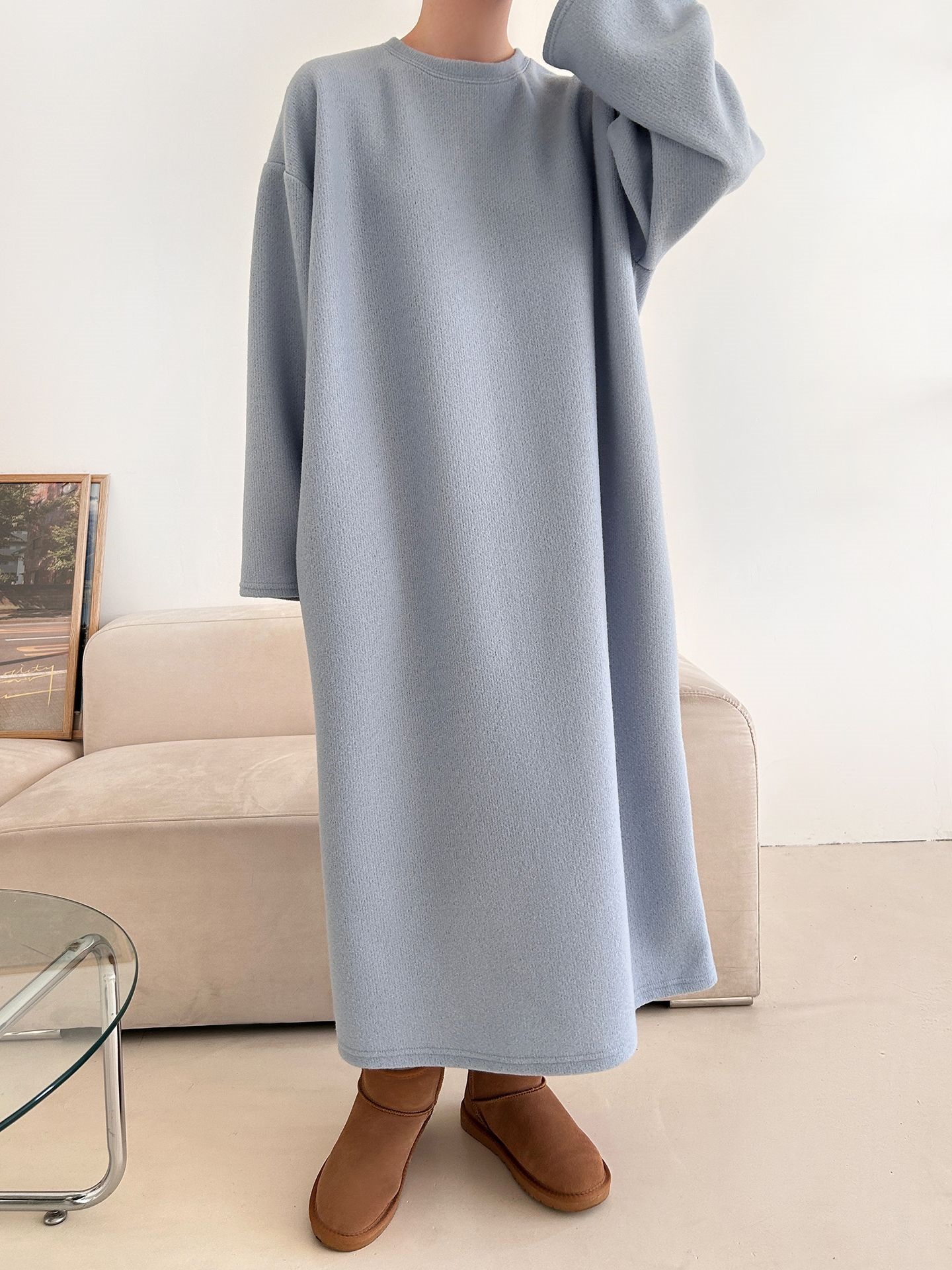 起毛リブラウンドネックボクシーカラーワンピース | 詳細画像25