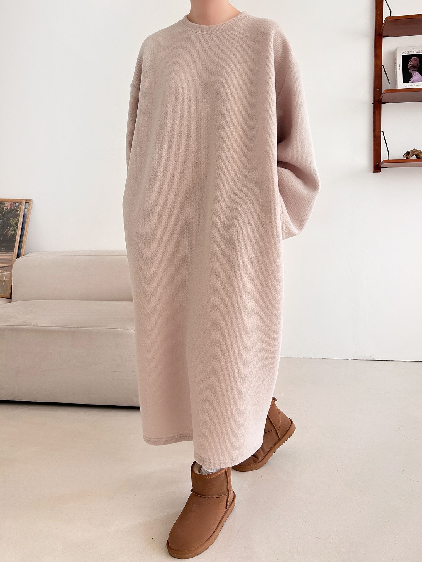 起毛リブラウンドネックボクシーカラーワンピース | 詳細画像26