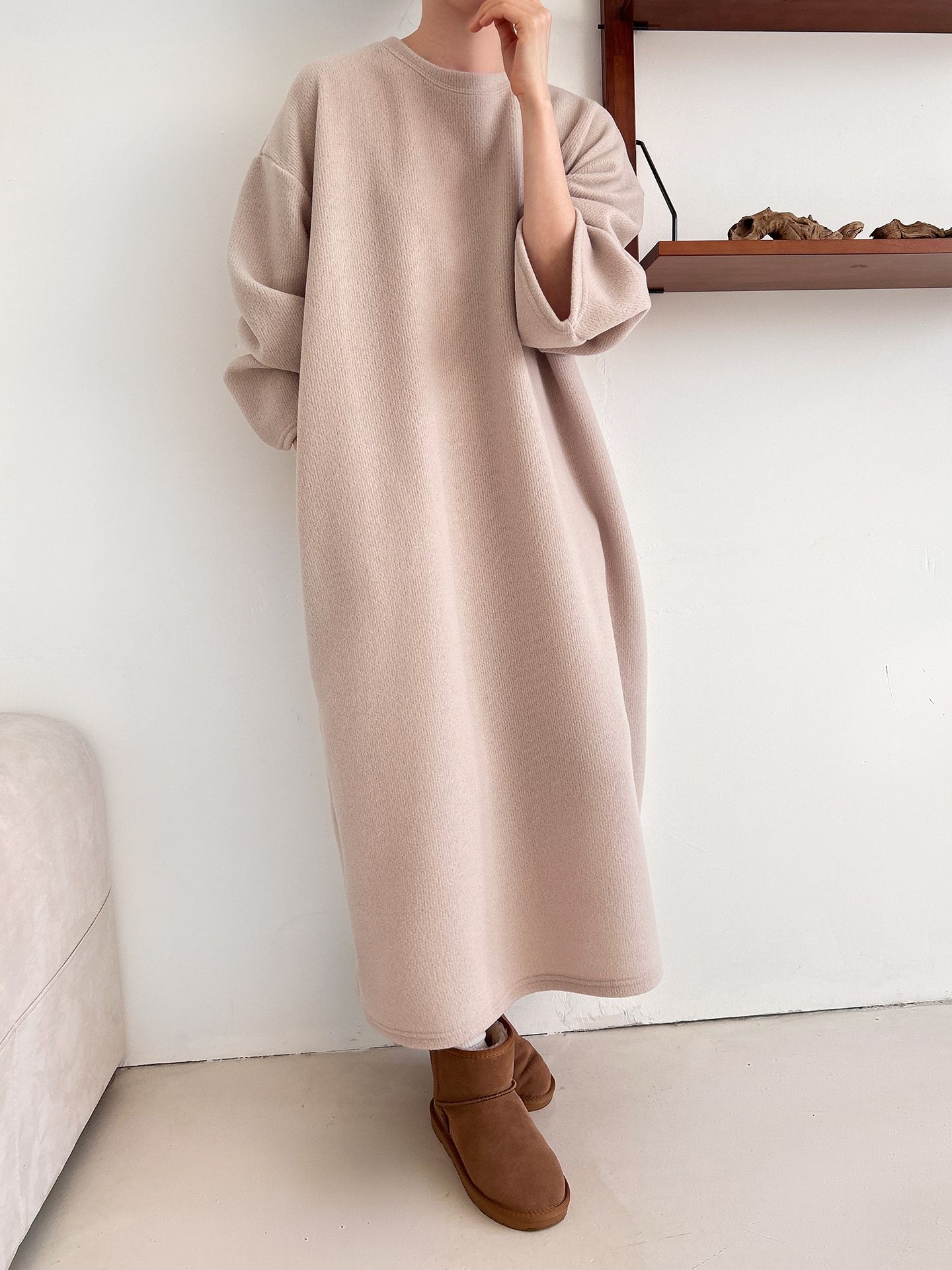 起毛リブラウンドネックボクシーカラーワンピース | 詳細画像27