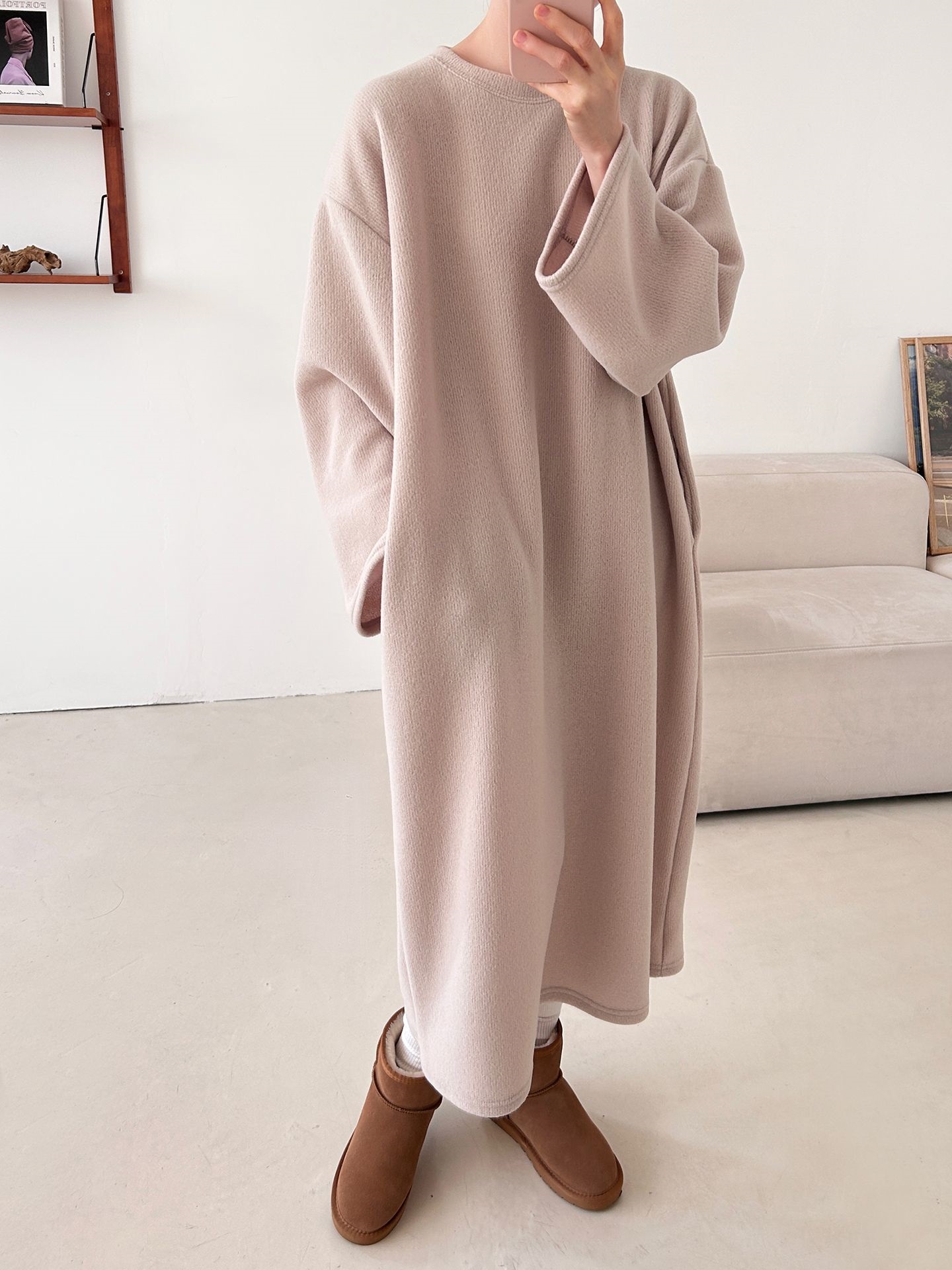 起毛リブラウンドネックボクシーカラーワンピース | 詳細画像28