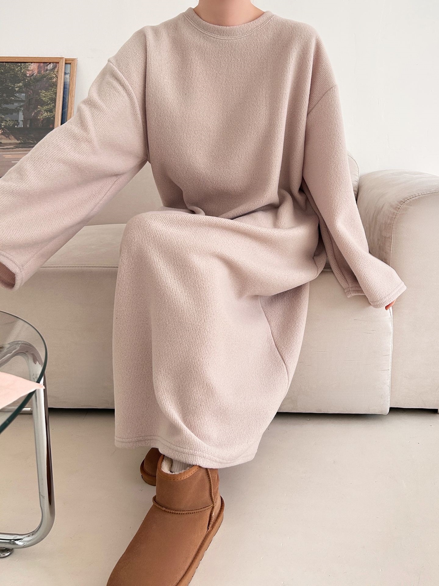 起毛リブラウンドネックボクシーカラーワンピース | 詳細画像29