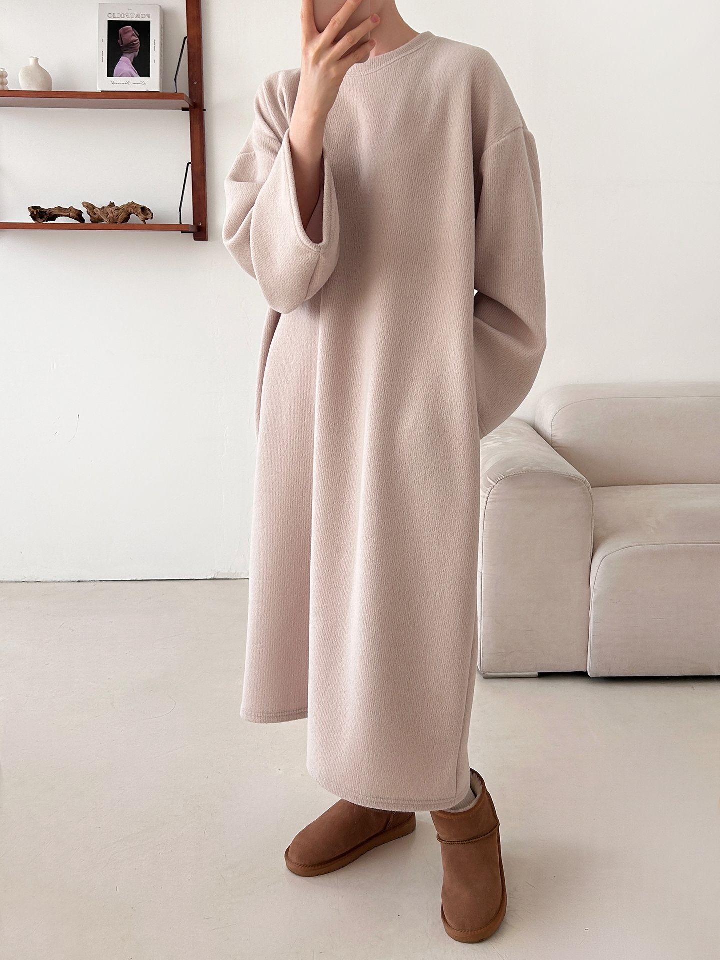 起毛リブラウンドネックボクシーカラーワンピース | 詳細画像30