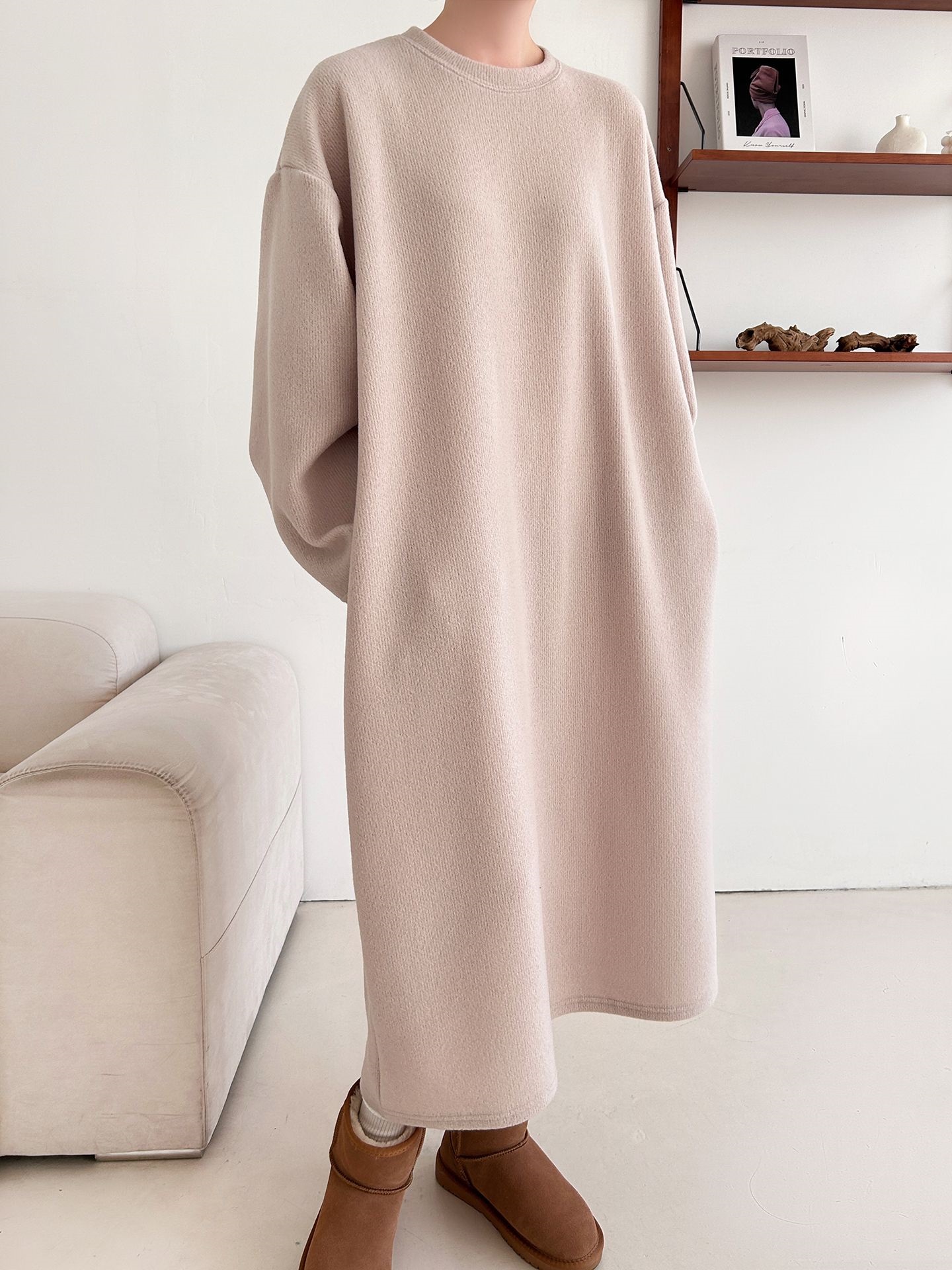 起毛リブラウンドネックボクシーカラーワンピース | 詳細画像31