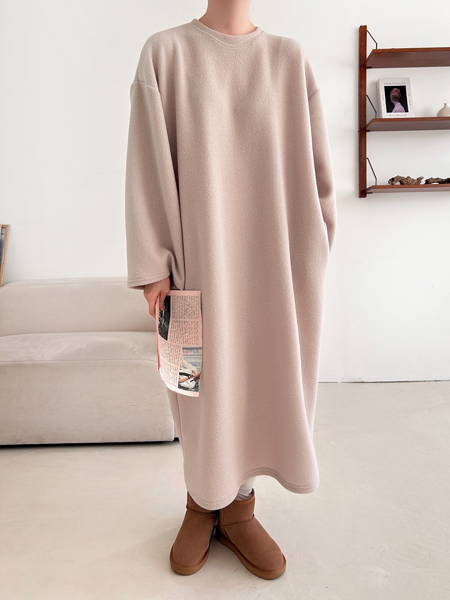 起毛リブラウンドネックボクシーカラーワンピース | 詳細画像32