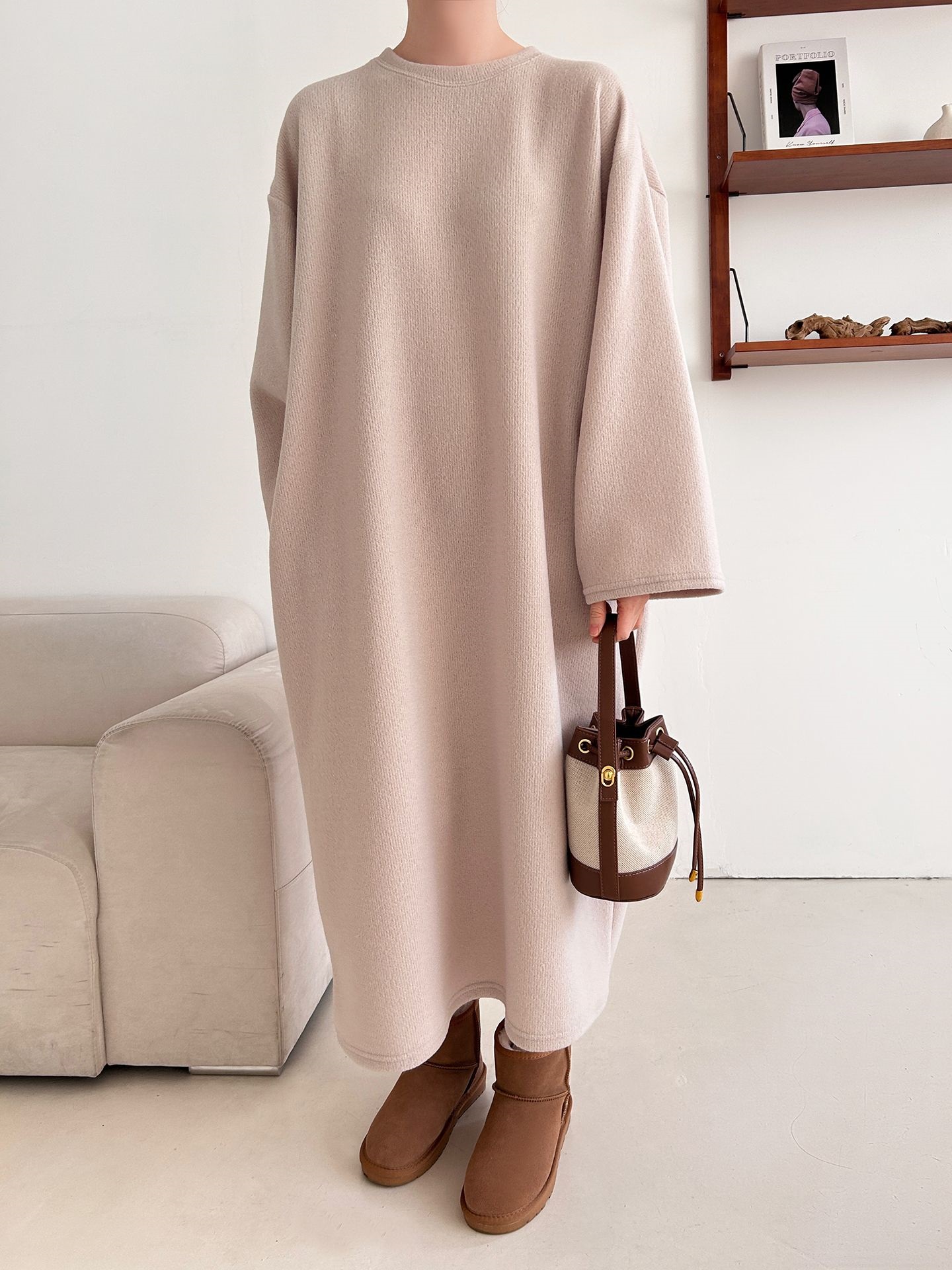 起毛リブラウンドネックボクシーカラーワンピース | 詳細画像33