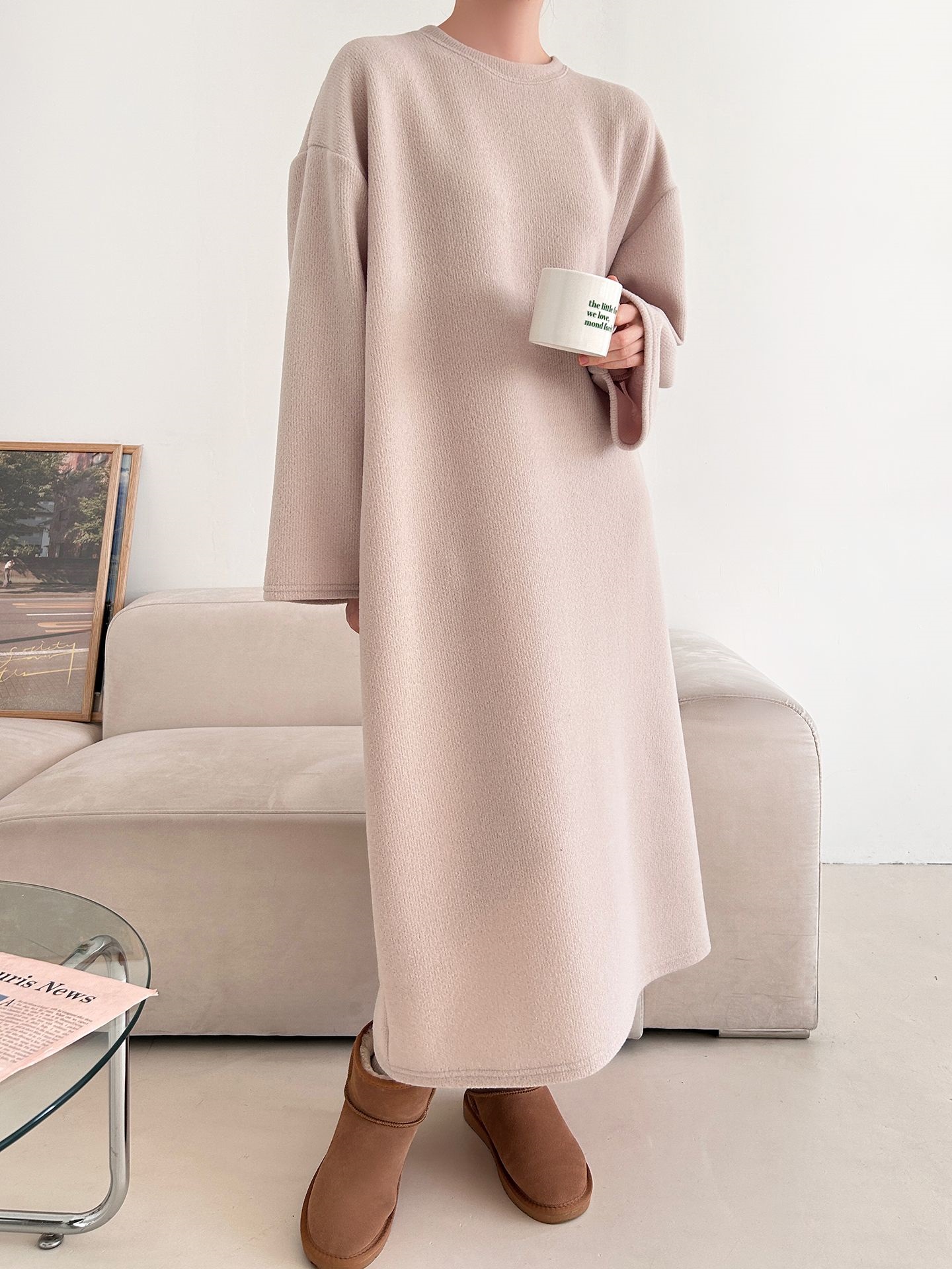 起毛リブラウンドネックボクシーカラーワンピース | 詳細画像34