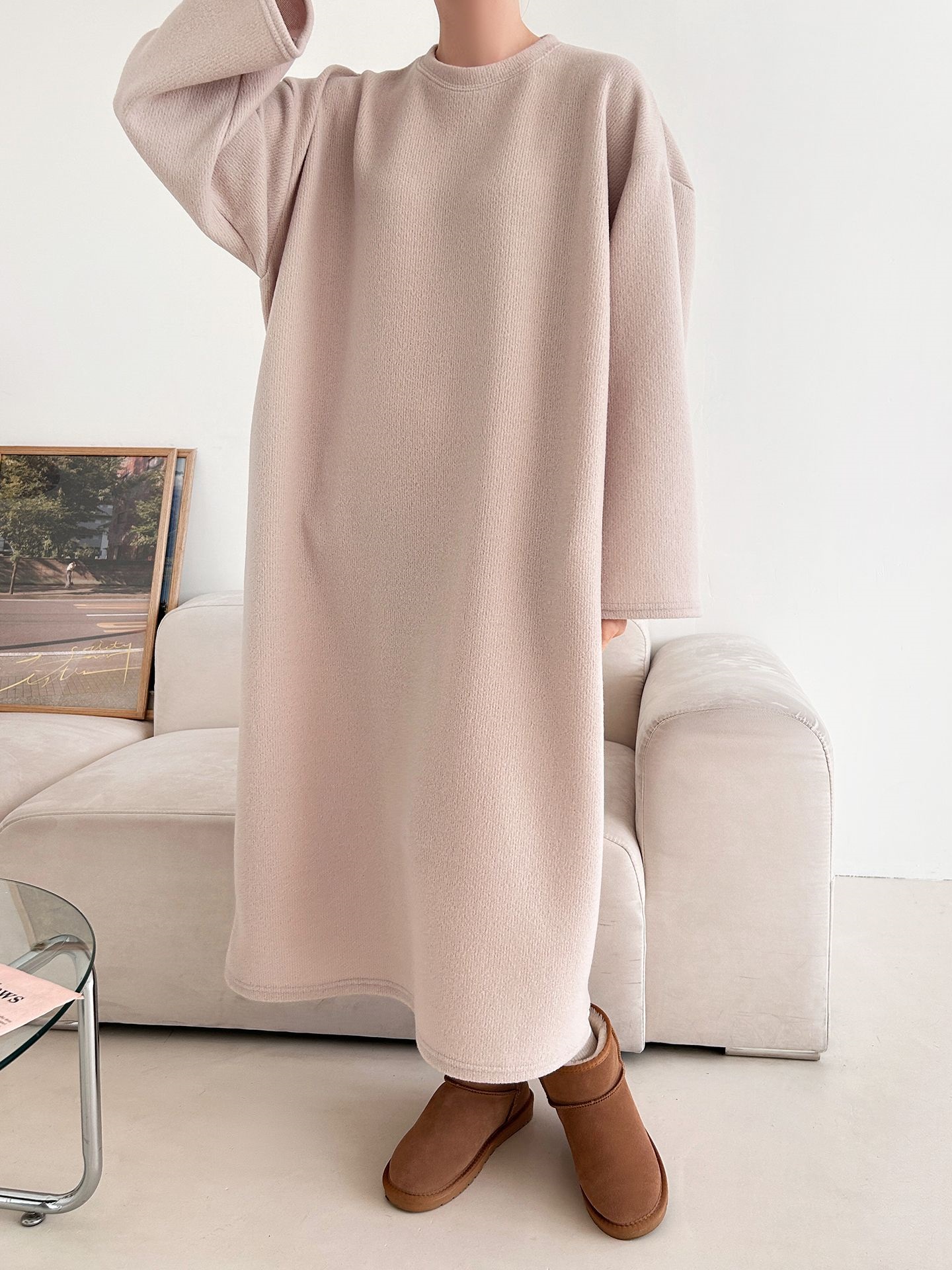 起毛リブラウンドネックボクシーカラーワンピース | 詳細画像35