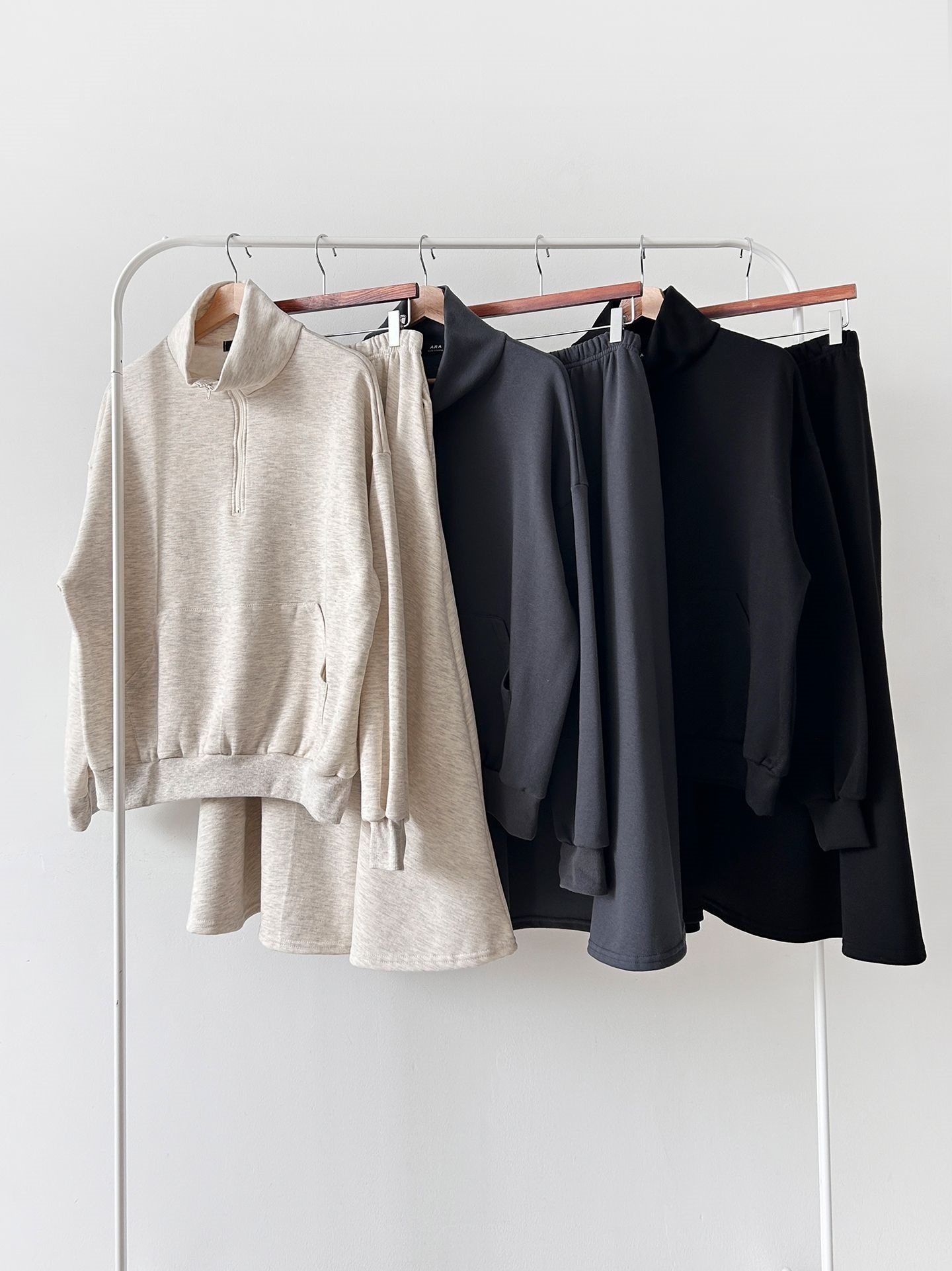 裏起毛ハーフジップウエストゴムロングルーズ長袖ワイドセットアップスカートスウェット | 詳細画像37