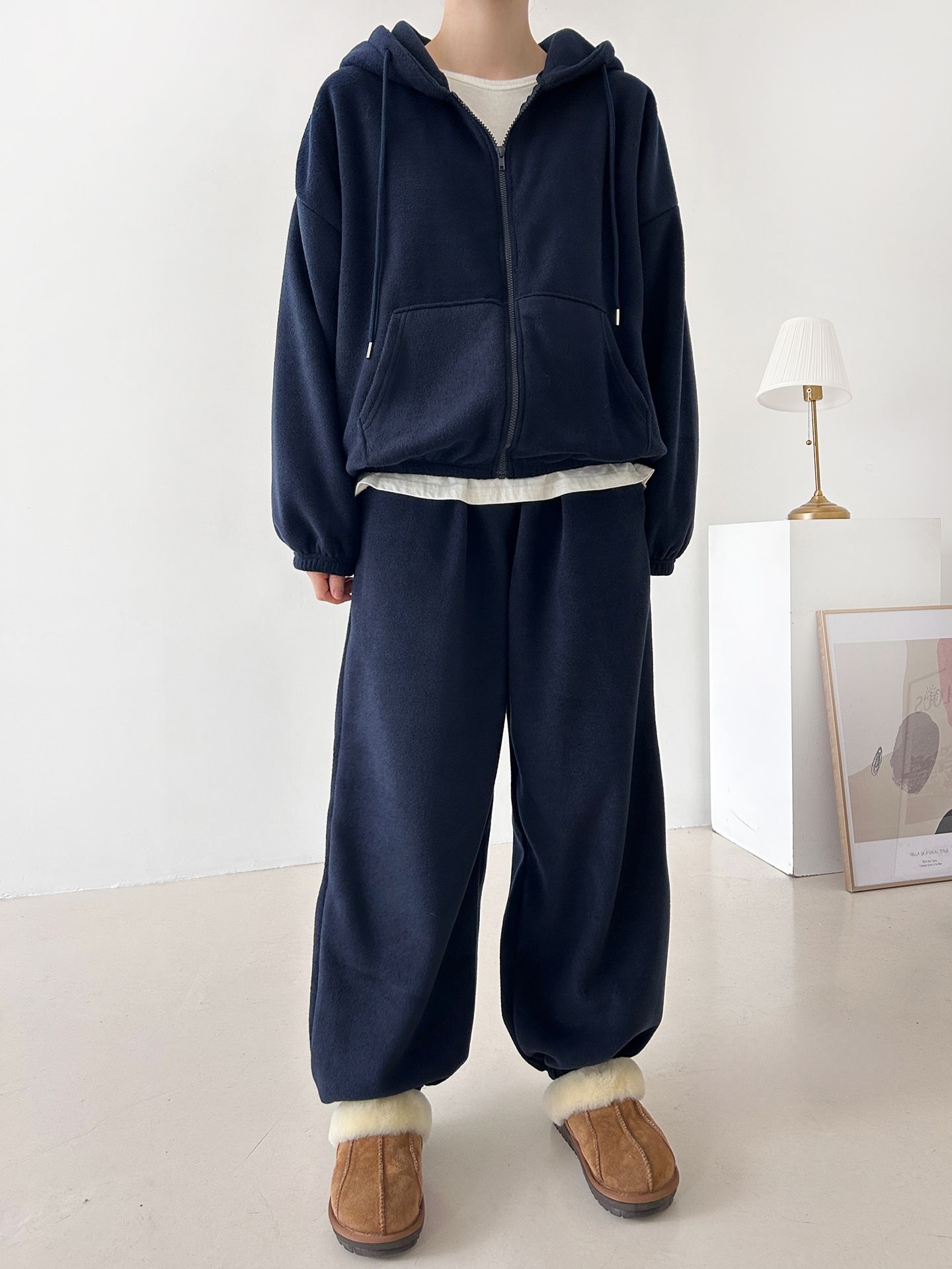 両起毛ジップアップフードウエストゴム長袖セットアップパンツジップパーカートレーニング | 詳細画像3