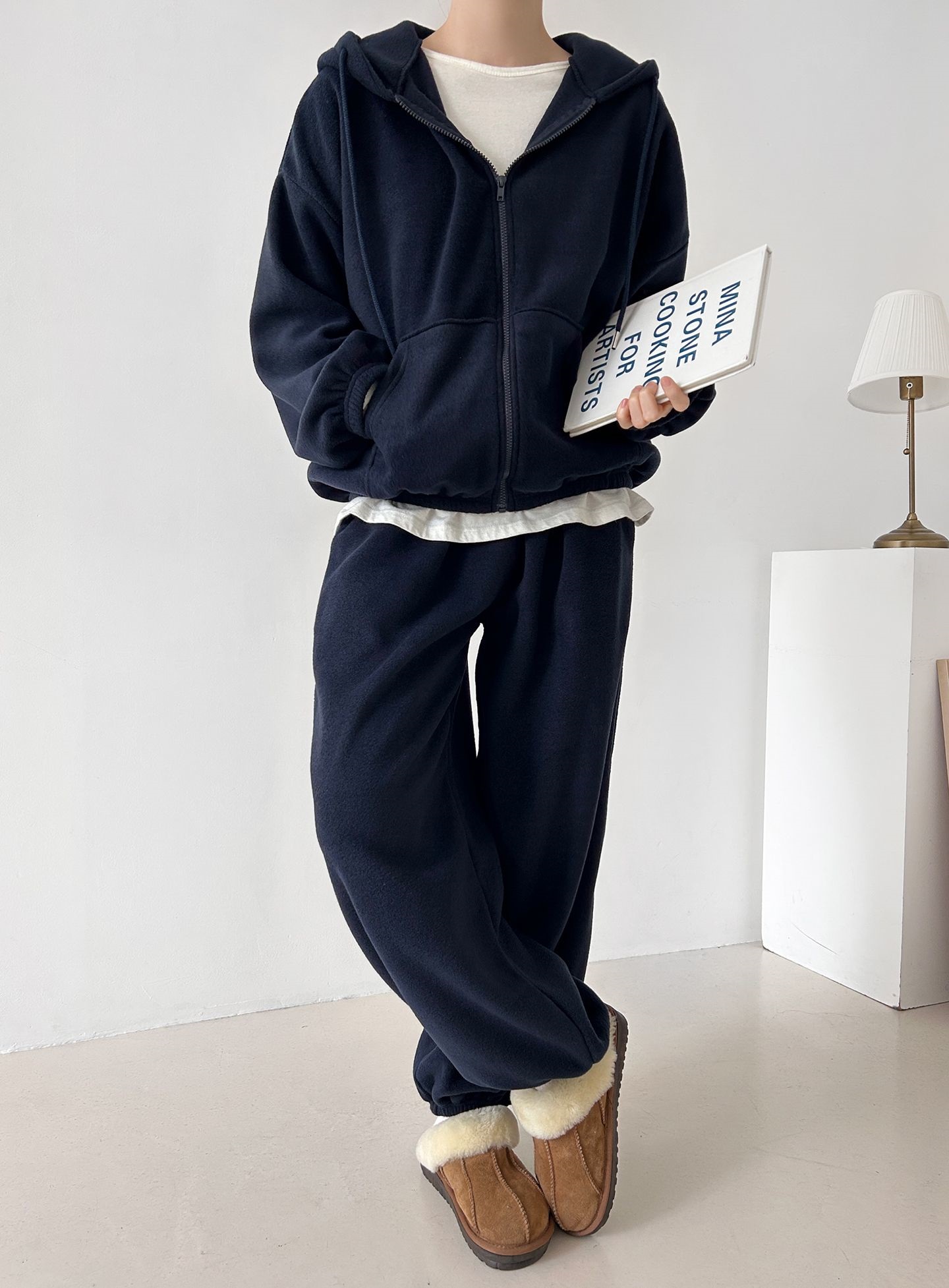 両起毛ジップアップフードウエストゴム長袖セットアップパンツジップパーカートレーニング | 詳細画像4