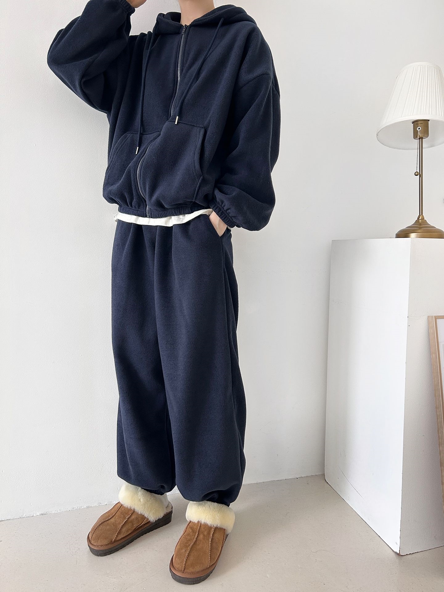 両起毛ジップアップフードウエストゴム長袖セットアップパンツジップパーカートレーニング | 詳細画像5