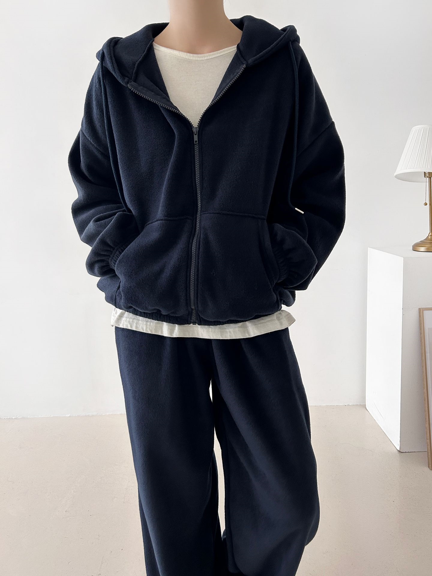 両起毛ジップアップフードウエストゴム長袖セットアップパンツジップパーカートレーニング | 詳細画像7