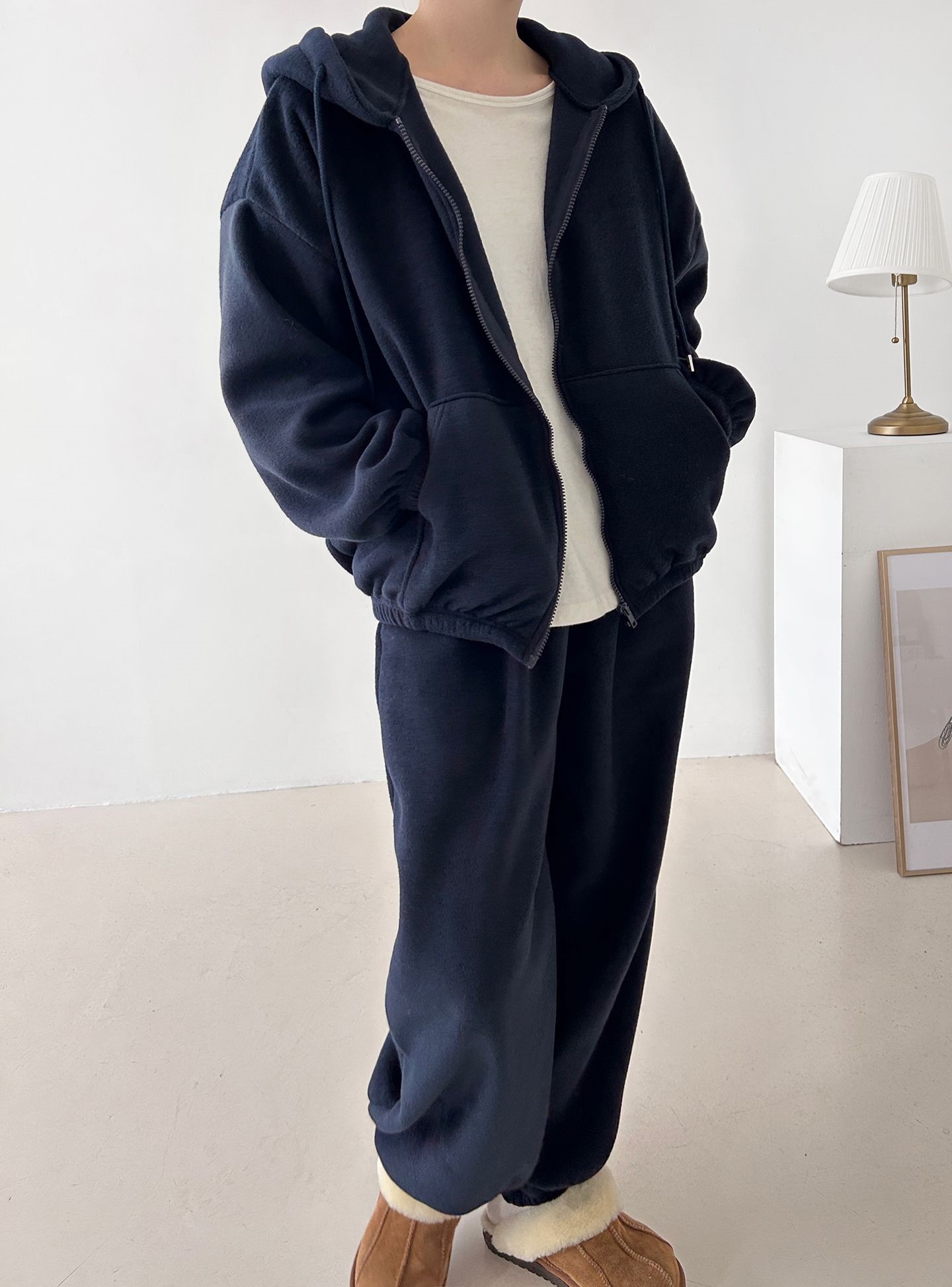 両起毛ジップアップフードウエストゴム長袖セットアップパンツジップパーカートレーニング | 詳細画像8