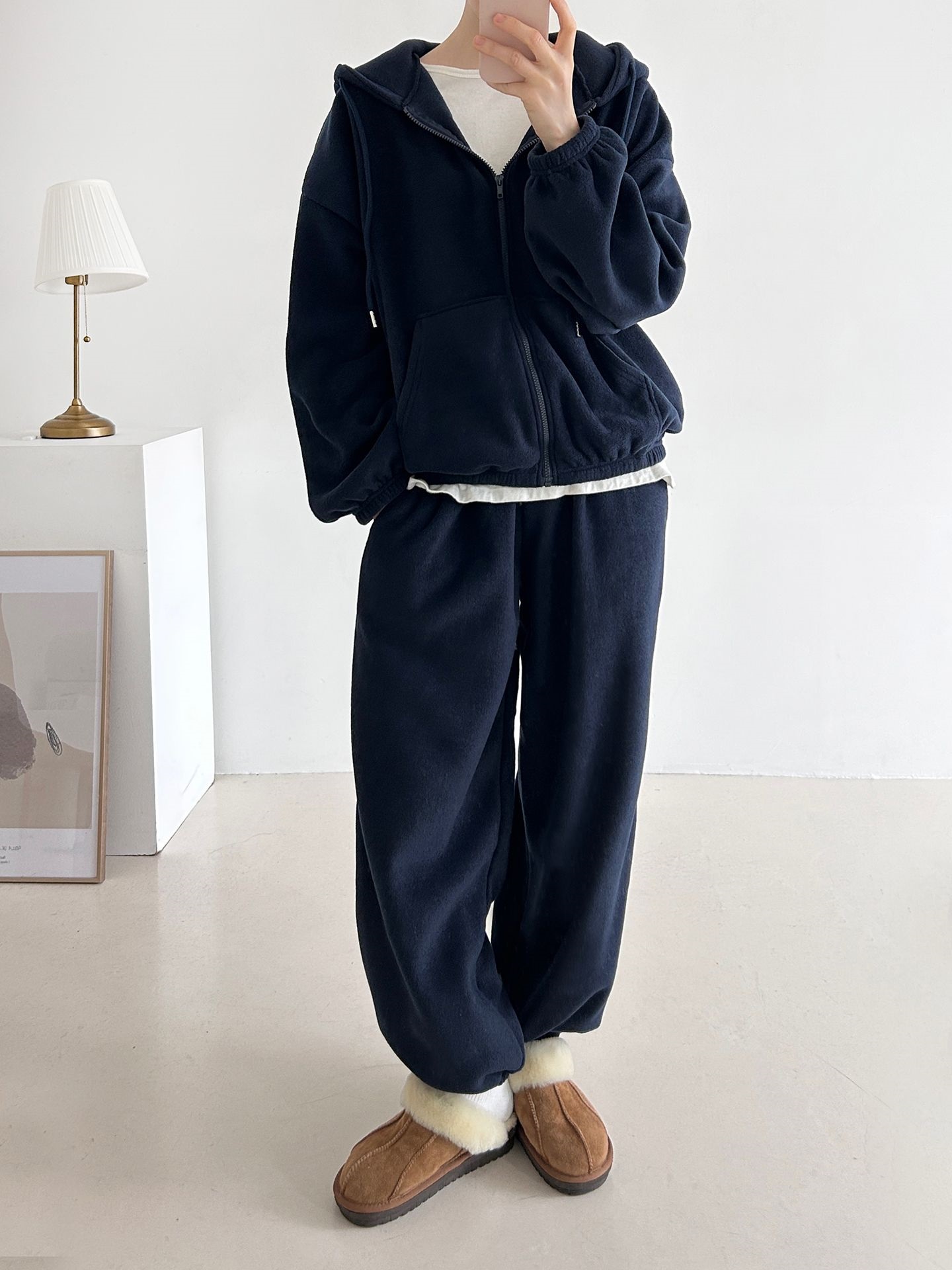 両起毛ジップアップフードウエストゴム長袖セットアップパンツジップパーカートレーニング | 詳細画像9