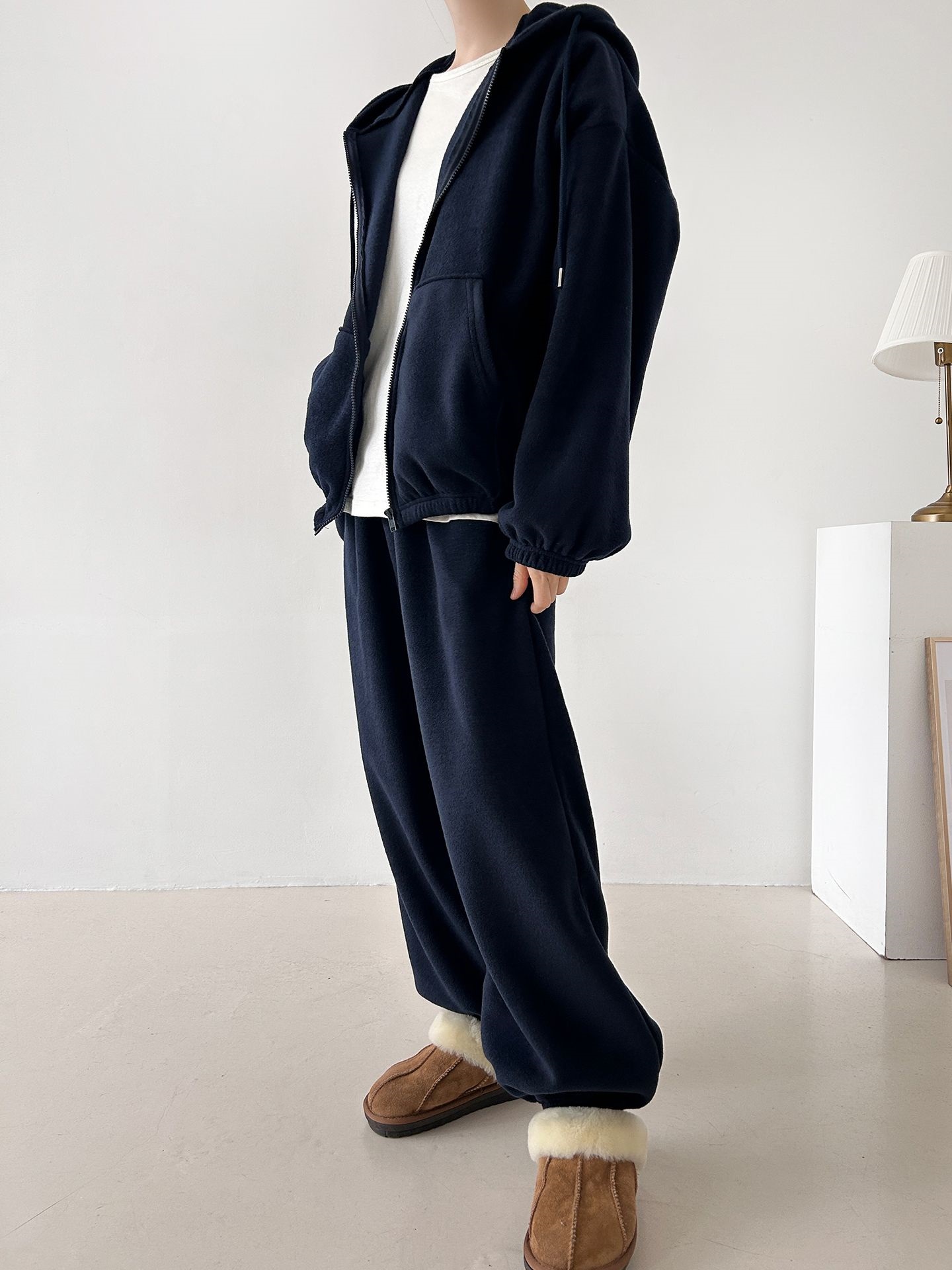 両起毛ジップアップフードウエストゴム長袖セットアップパンツジップパーカートレーニング | 詳細画像10