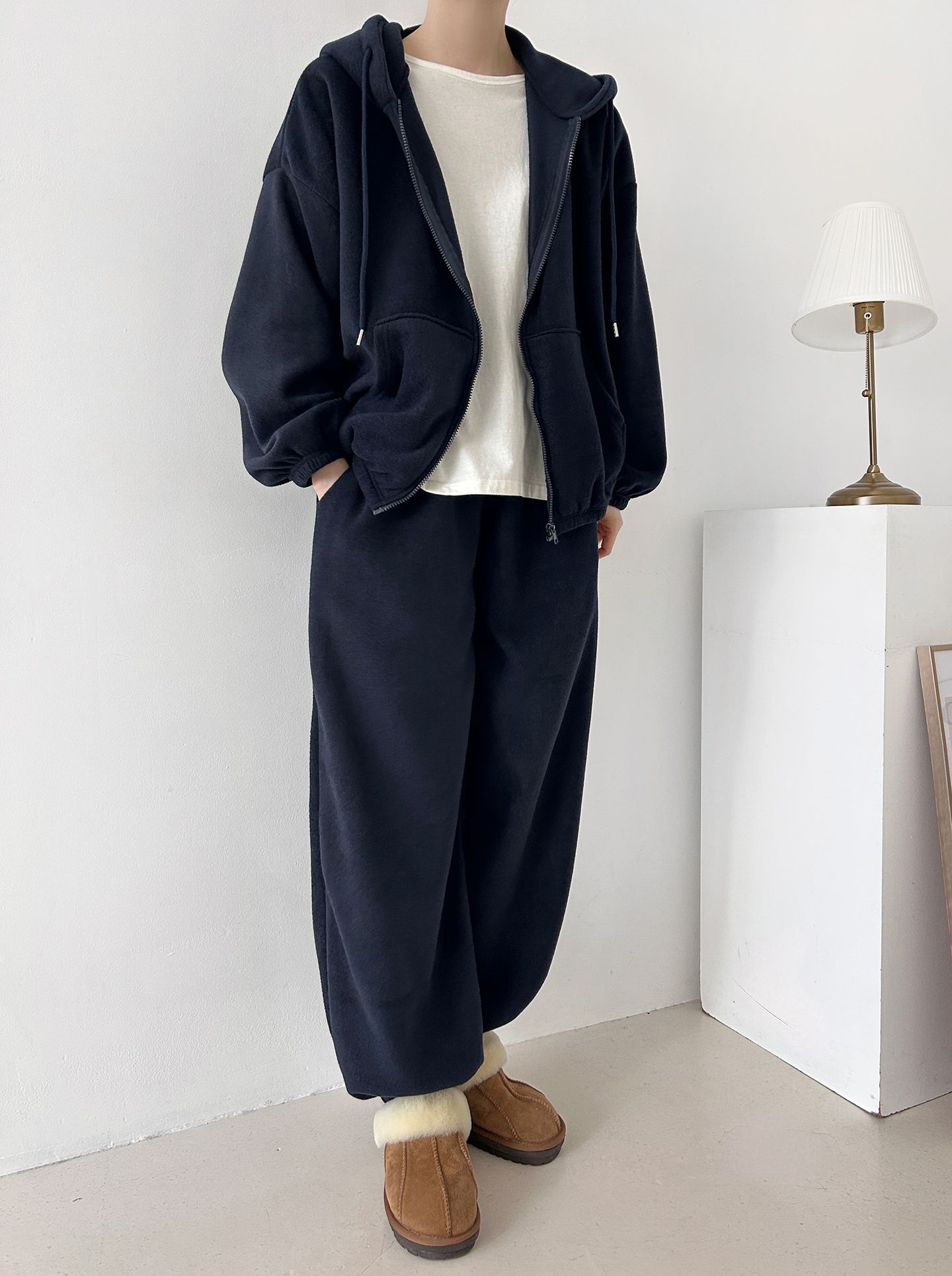 両起毛ジップアップフードウエストゴム長袖セットアップパンツジップパーカートレーニング | 詳細画像11