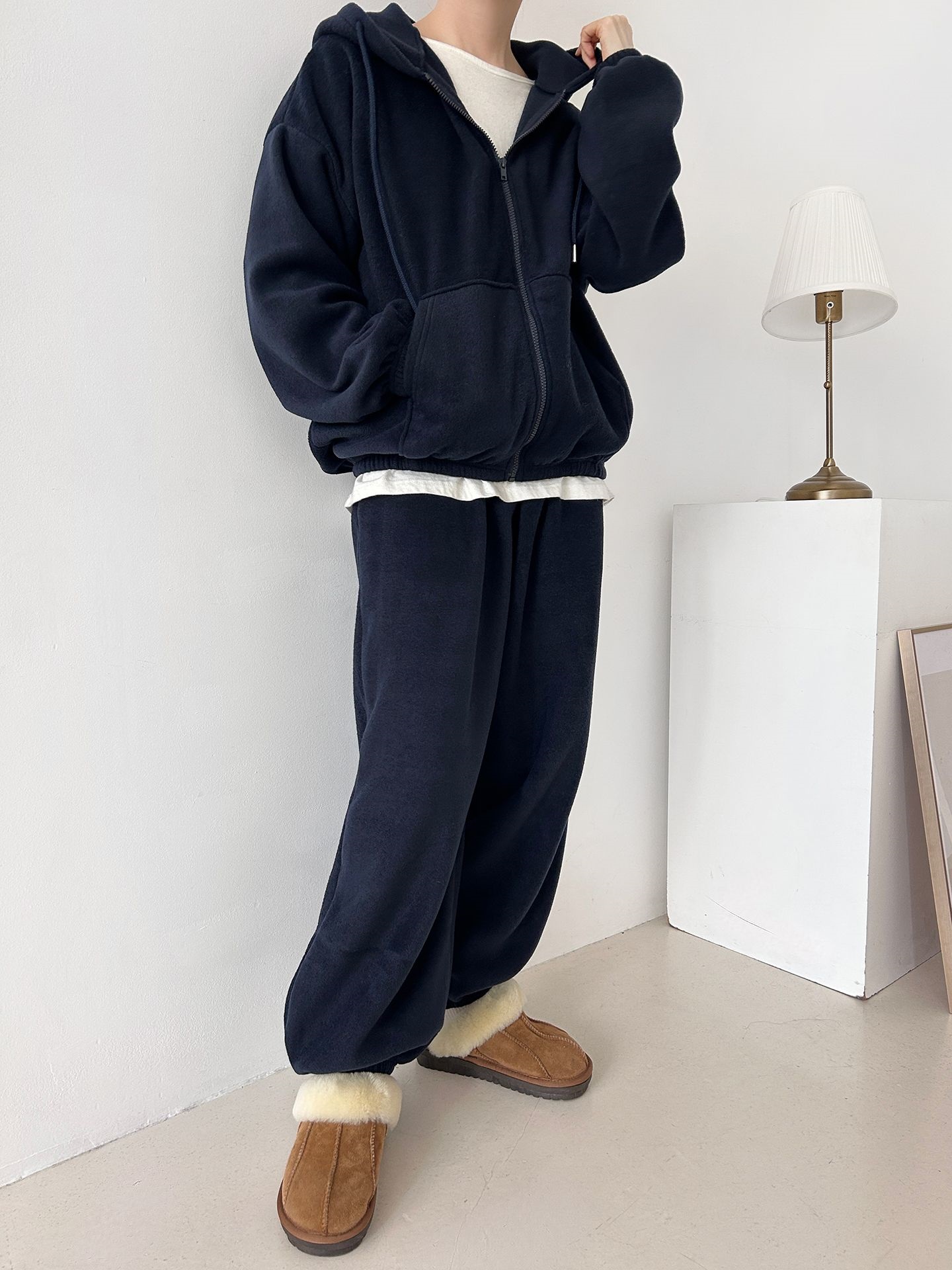 両起毛ジップアップフードウエストゴム長袖セットアップパンツジップパーカートレーニング | 詳細画像13