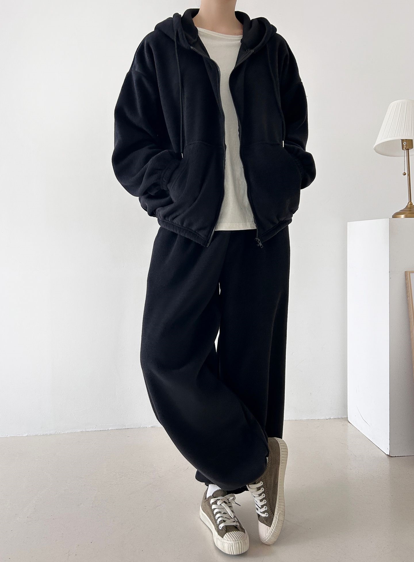両起毛ジップアップフードウエストゴム長袖セットアップパンツジップパーカートレーニング | 詳細画像14