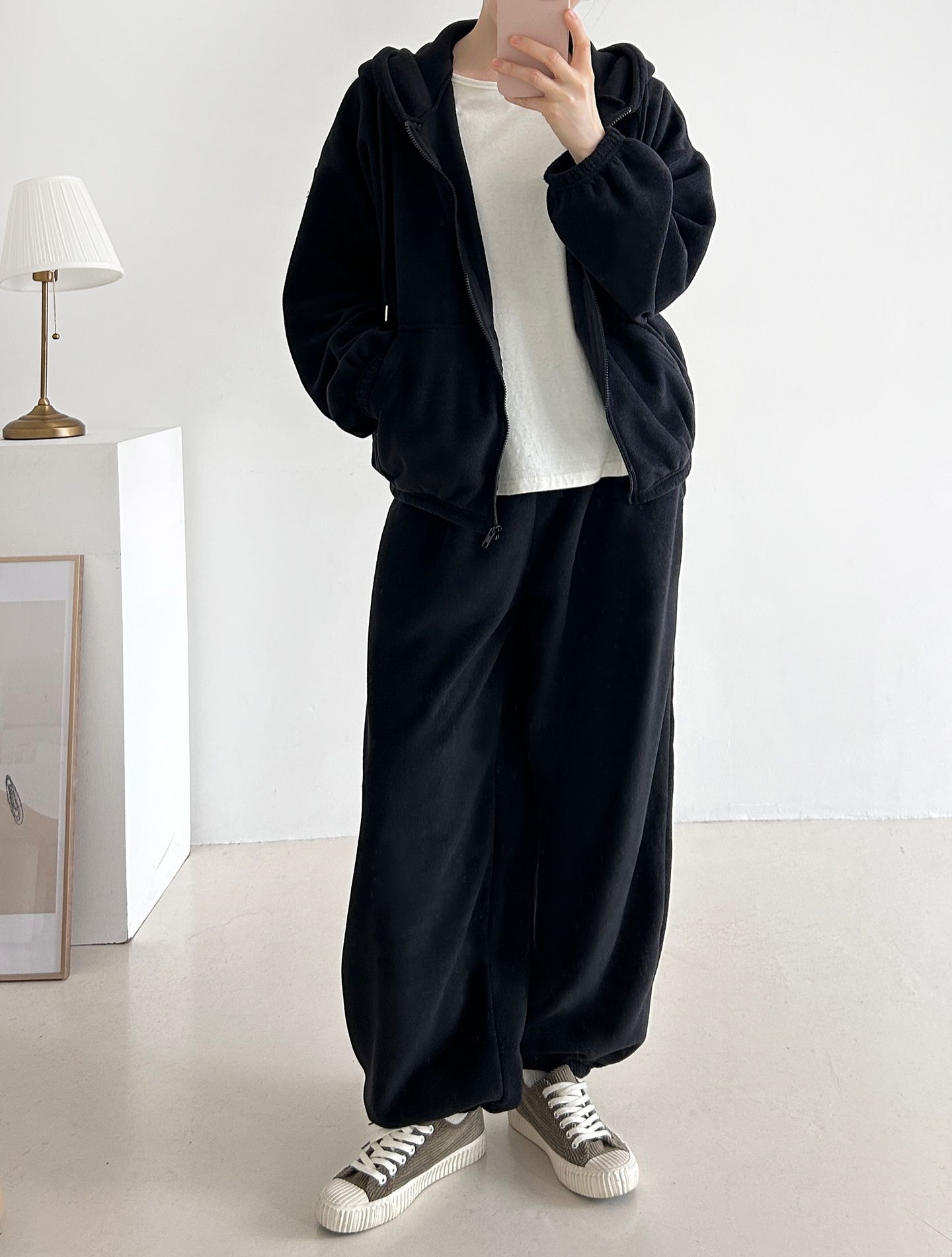 両起毛ジップアップフードウエストゴム長袖セットアップパンツジップパーカートレーニング | 詳細画像17
