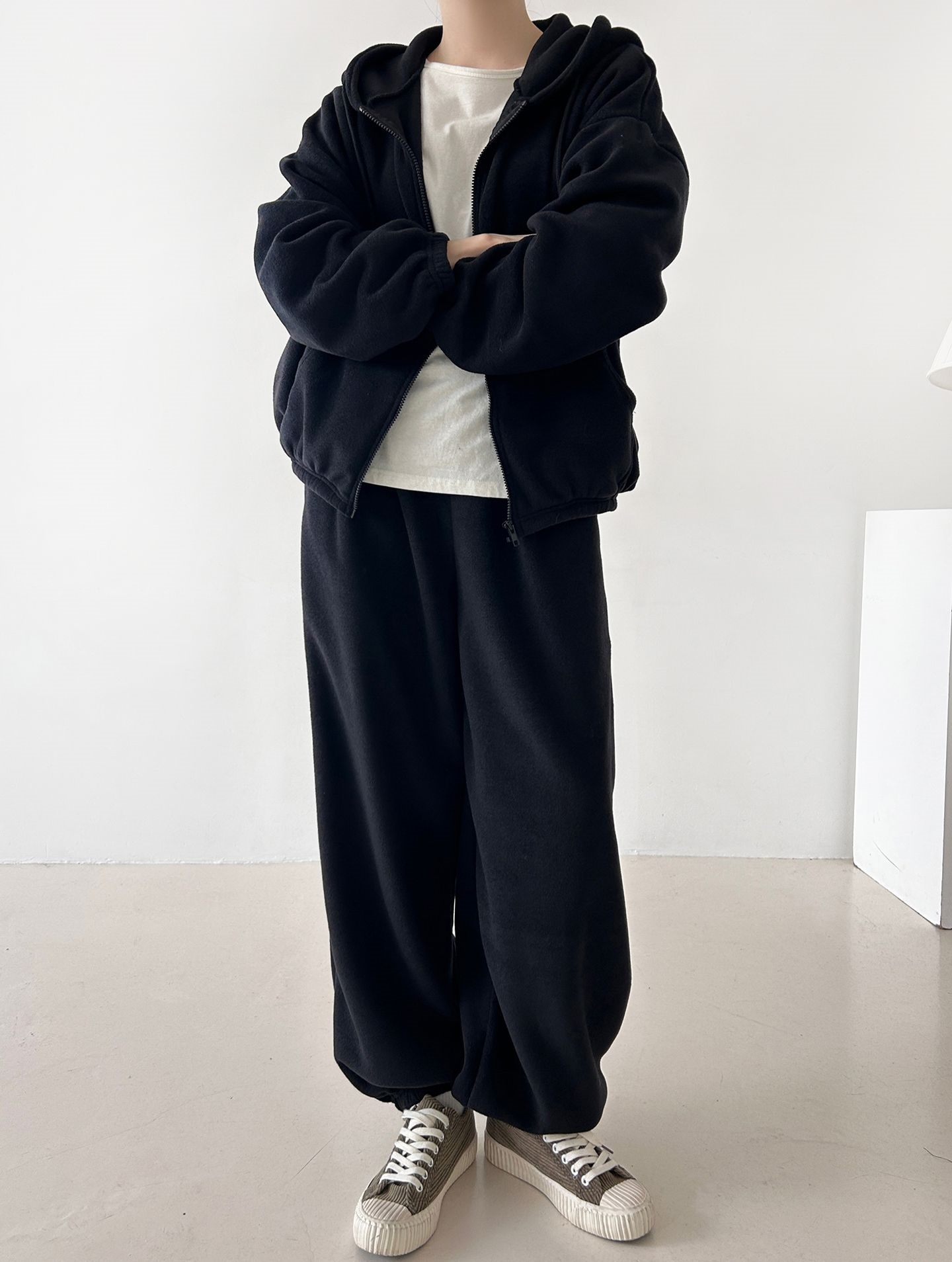 両起毛ジップアップフードウエストゴム長袖セットアップパンツジップパーカートレーニング | 詳細画像19