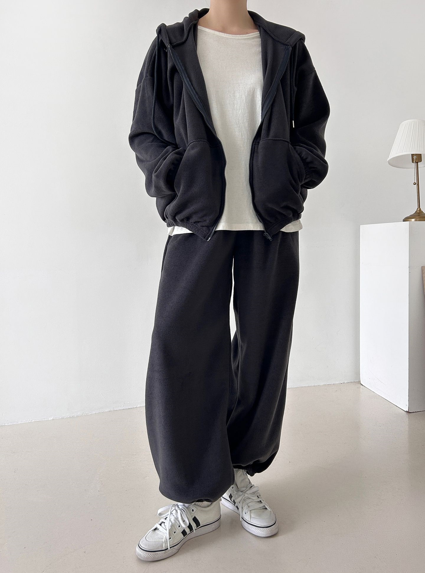 両起毛ジップアップフードウエストゴム長袖セットアップパンツジップパーカートレーニング | 詳細画像20