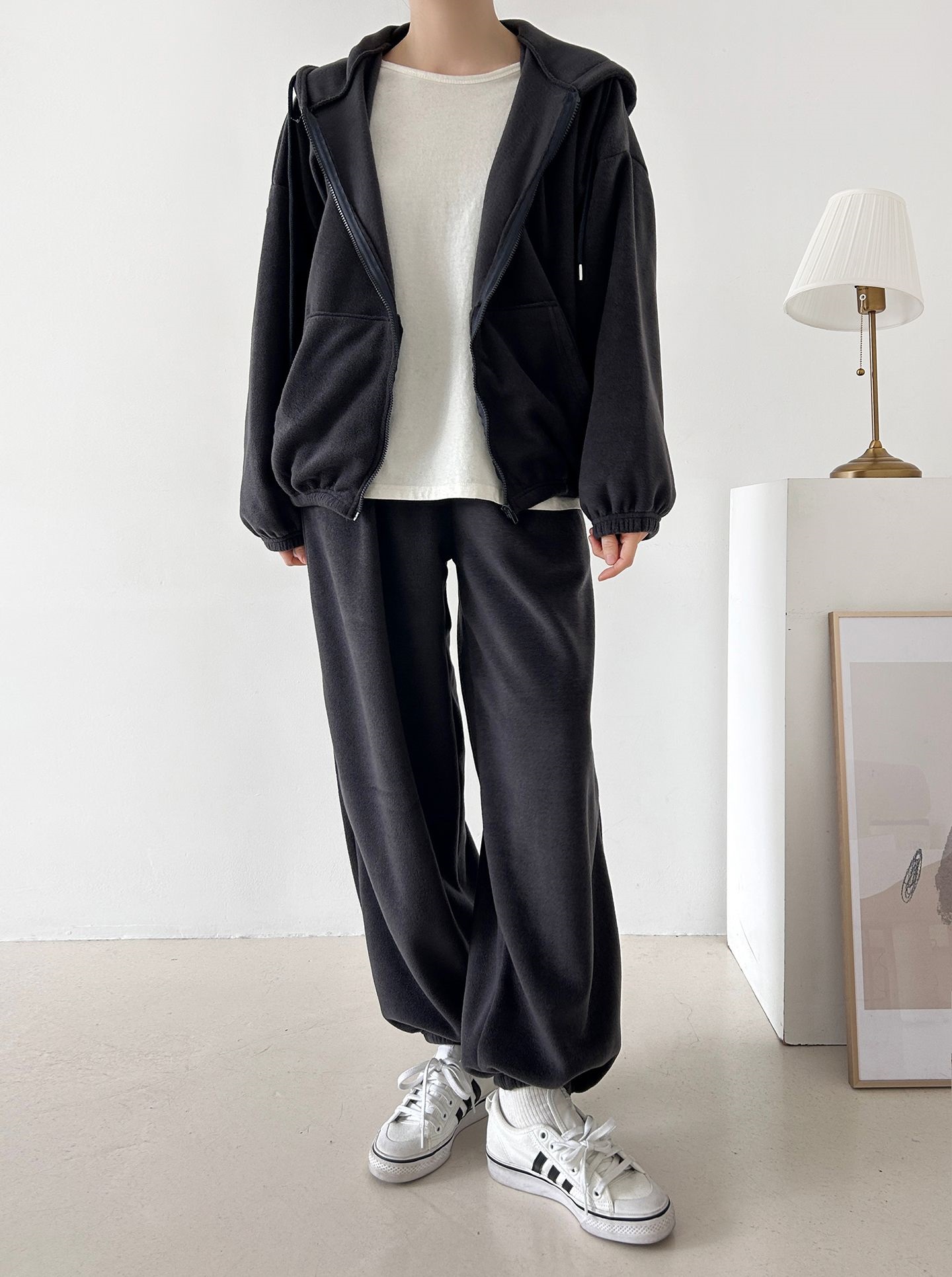 両起毛ジップアップフードウエストゴム長袖セットアップパンツジップパーカートレーニング | 詳細画像21