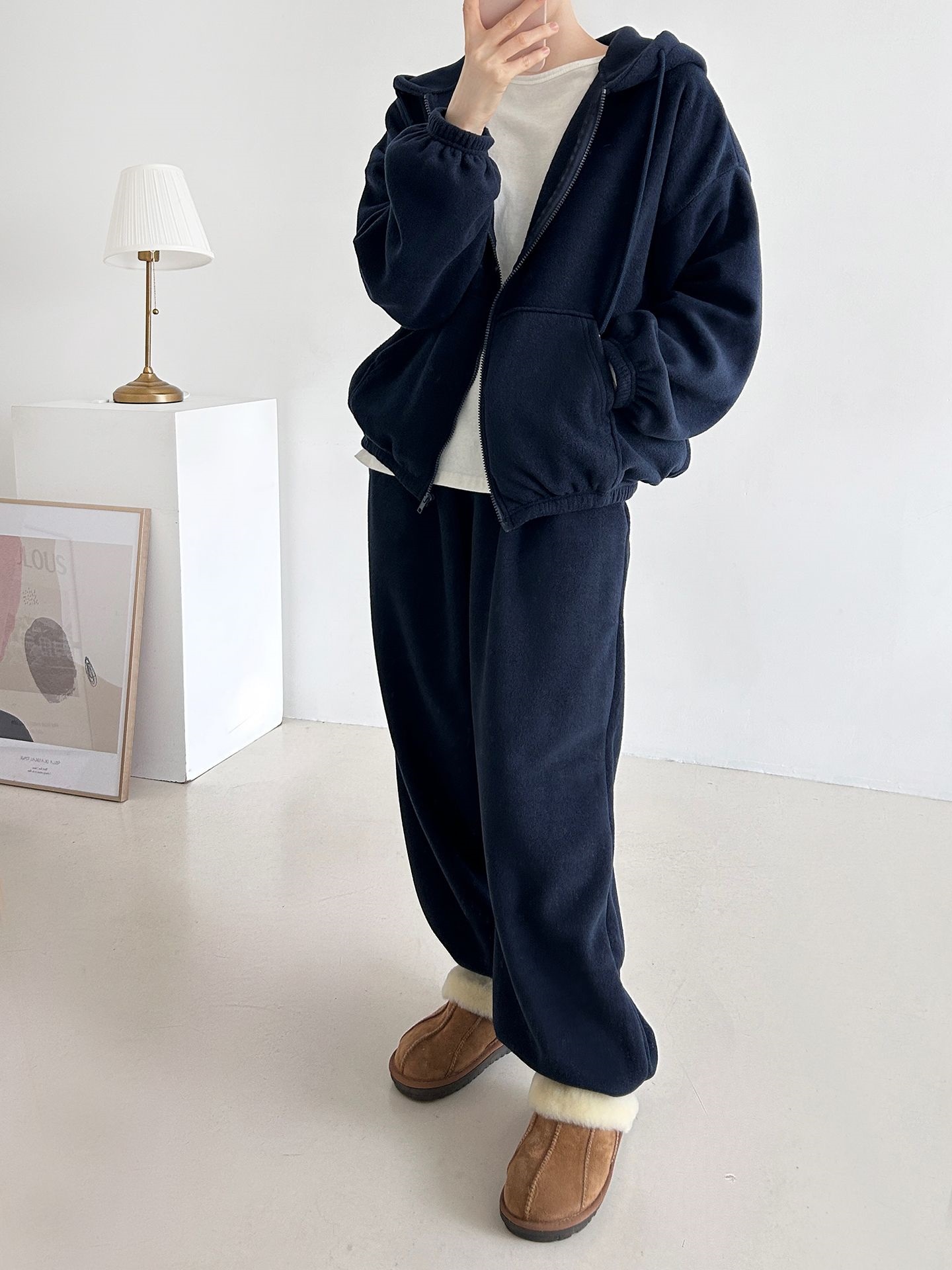 両起毛ジップアップフードウエストゴム長袖セットアップパンツジップパーカートレーニング | 詳細画像22