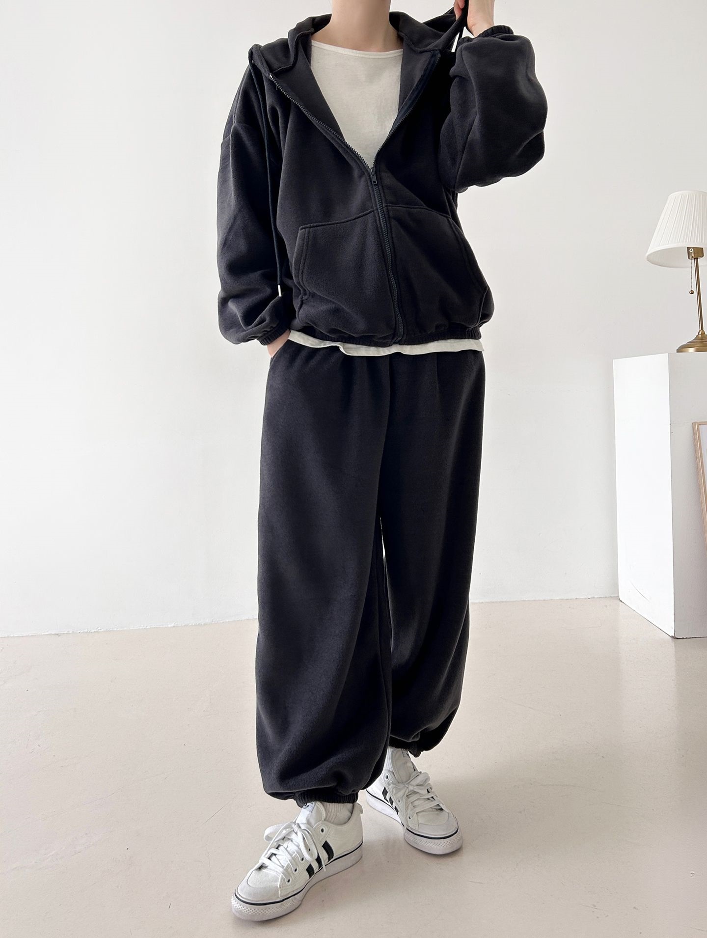 両起毛ジップアップフードウエストゴム長袖セットアップパンツジップパーカートレーニング | 詳細画像23