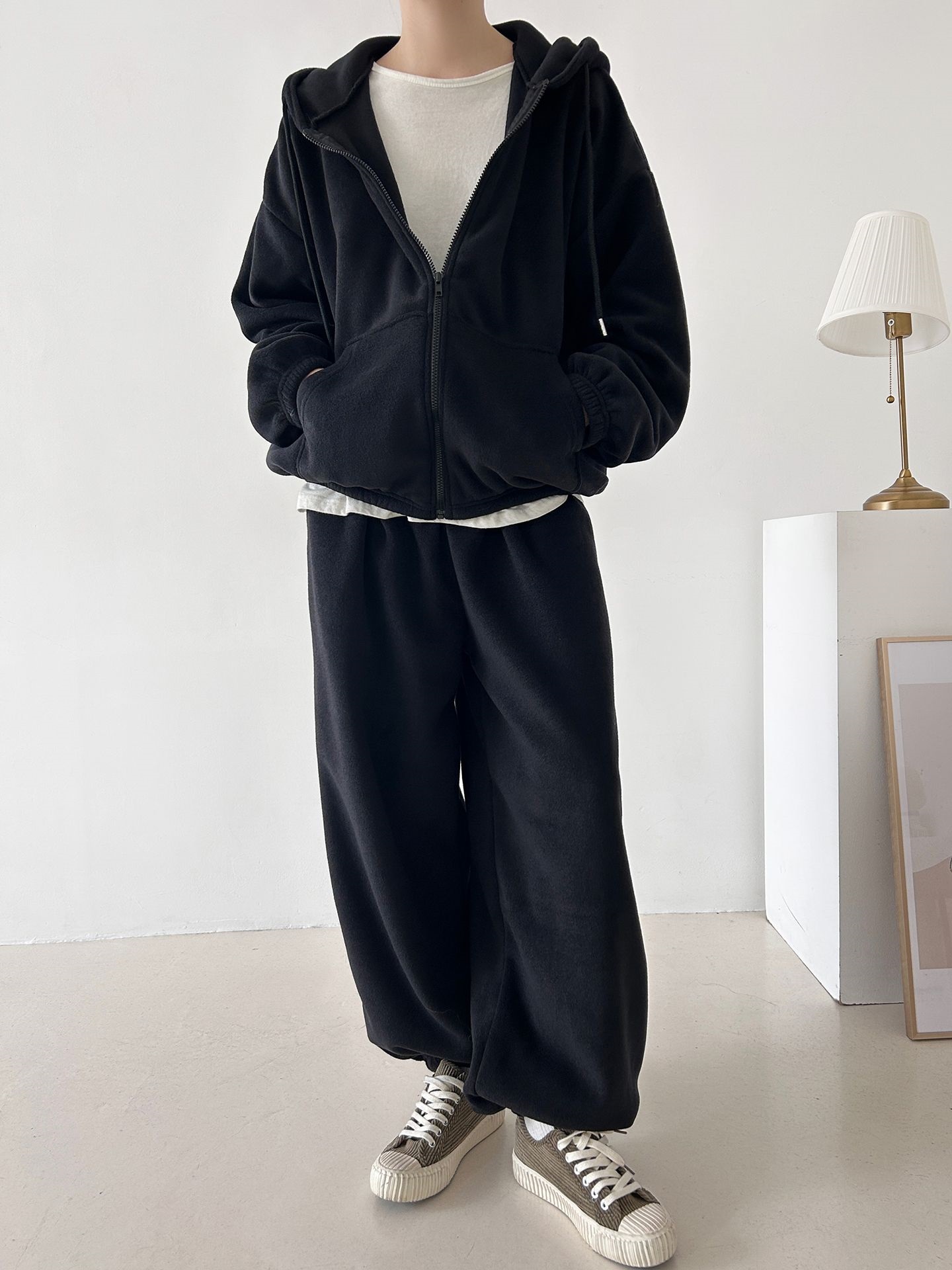 両起毛ジップアップフードウエストゴム長袖セットアップパンツジップパーカートレーニング | 詳細画像24