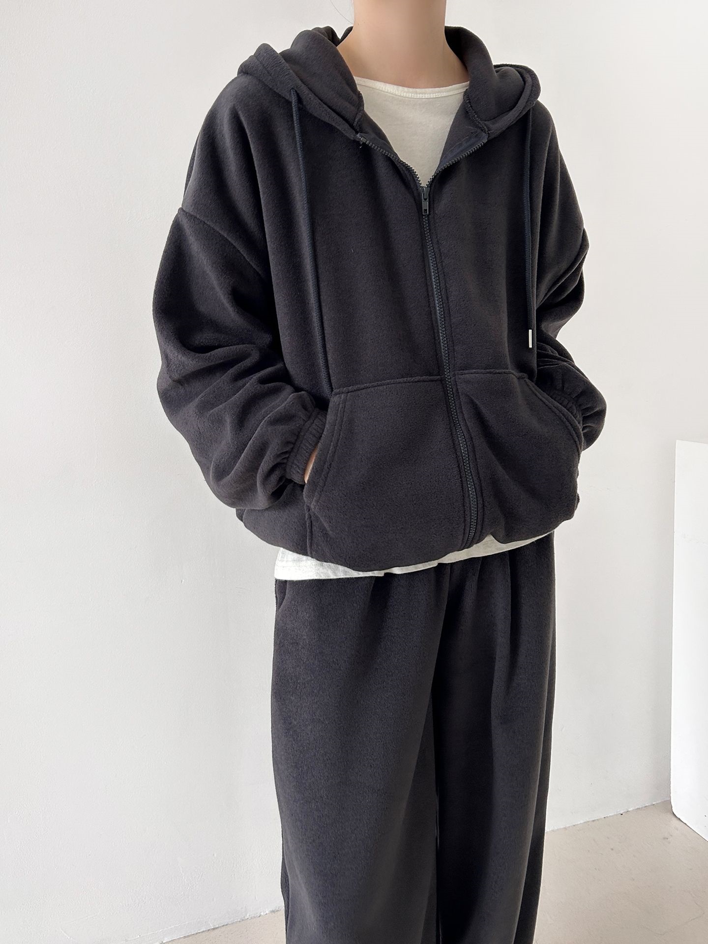 両起毛ジップアップフードウエストゴム長袖セットアップパンツジップパーカートレーニング | 詳細画像26